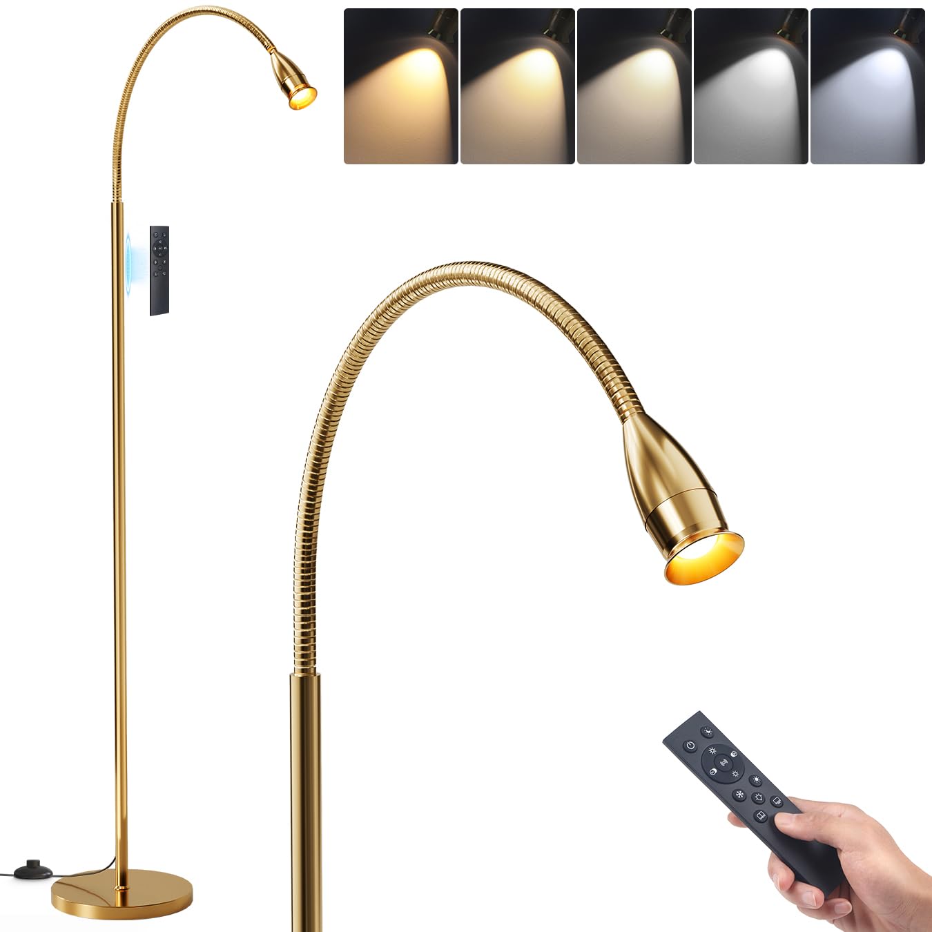 SpeePlant Reading Floor Lamp, 73 Standing Lamp with Dimmable Zoomable LED Spotlight, Adjustable Color Beam and Flexible Goosenec
