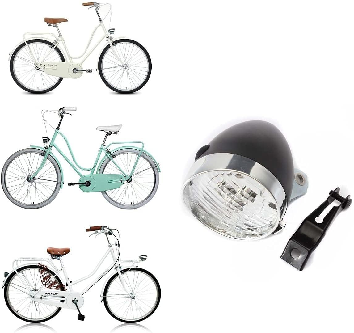 WIROJ BlueSunshine Vintage Retro Bicycle Front Light Lamp - 3 LED Headlight with Bracket, Black