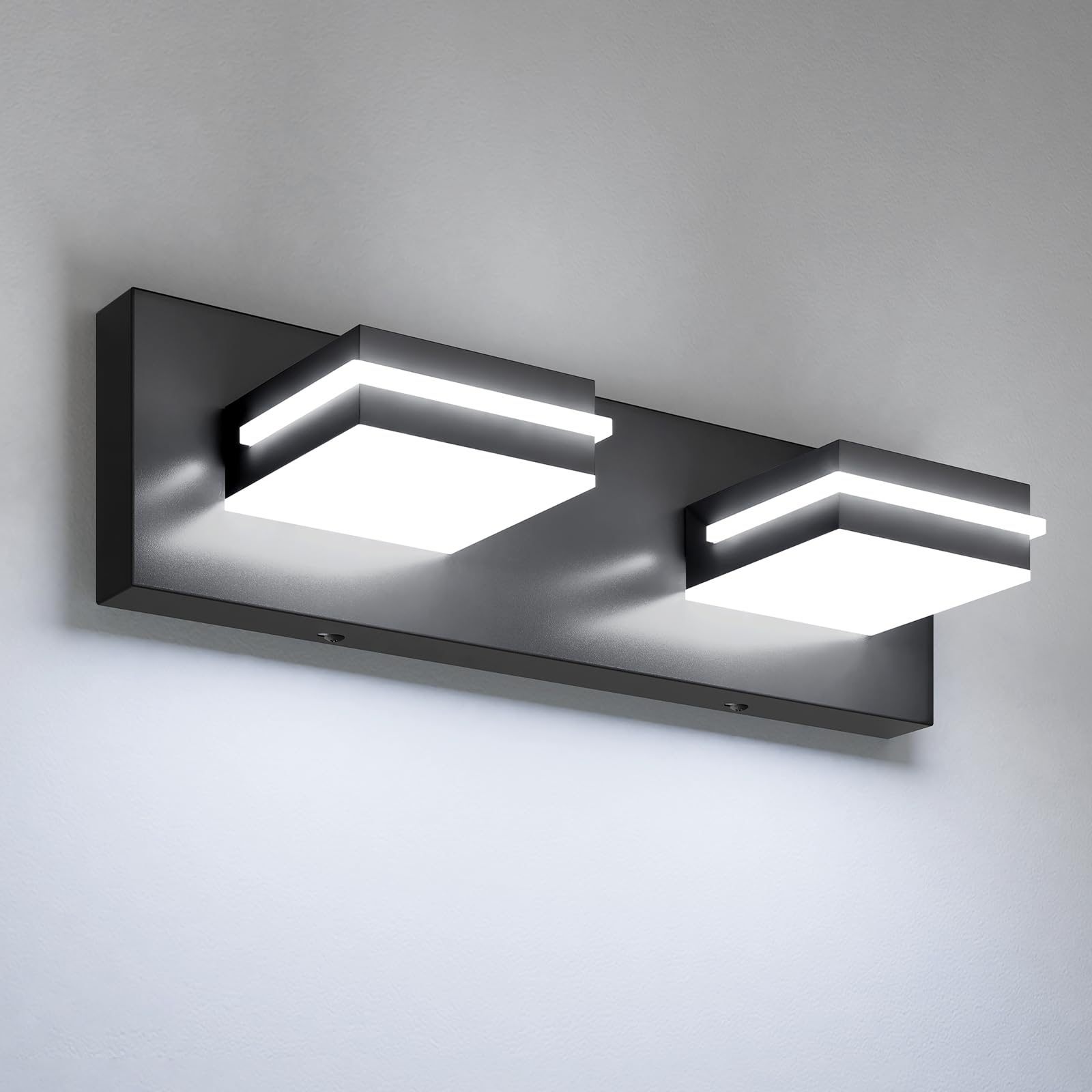 VOLISUN Modern Bathroom Vanity Light Fixtures (2-Light, 15.5-Inch), Matte Black LED Bathroom Lighting Fixtures Over Mirror, 360R