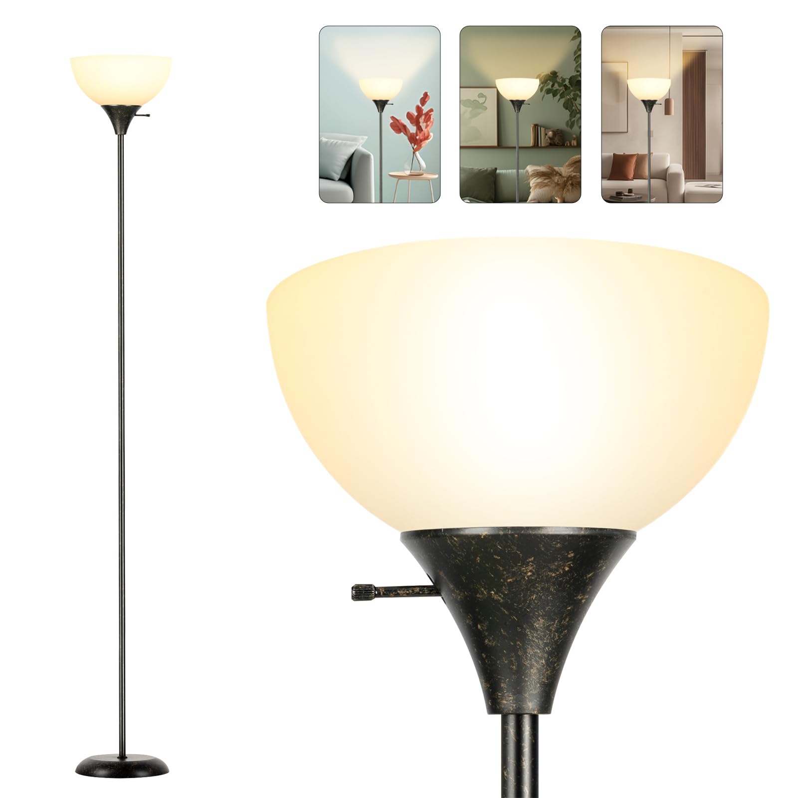 RISLG Floor Lamp - Industrial Metal, 3-Level Dimmable Brightness, 70.8in Height, Retro Design, Model RG005