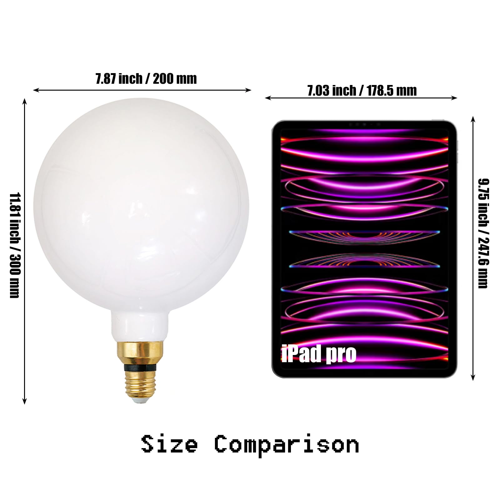 Sd Lux Oversized Led Light Bulb Giant Vintage Edison Filament Bulb 16W 2400Lm (Equi. 200W) E26 Base Large Bulb Milky Glass For Home Office  Non-Dimmable  Warm White 1 Pack (Warm White (3000K)  G200Wt)