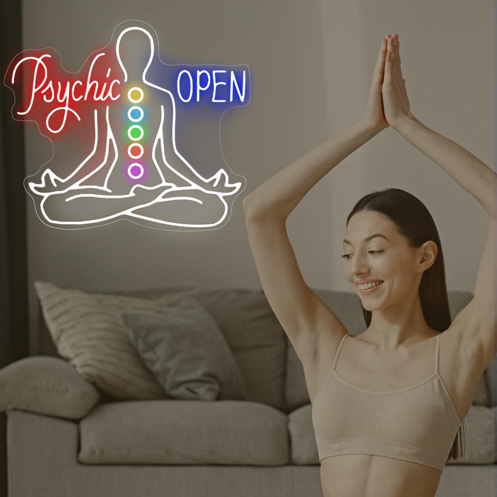 Psychic Open Neon Sign Charka Neon Light  Yoga Led Sign  Exercise Room Wall Decor  Buddha Lotus  Pilates Studio Art Meditation Room Wall Art Yoga Lover Gift  Psychic Chakras Healing Exercise  20*X17.3