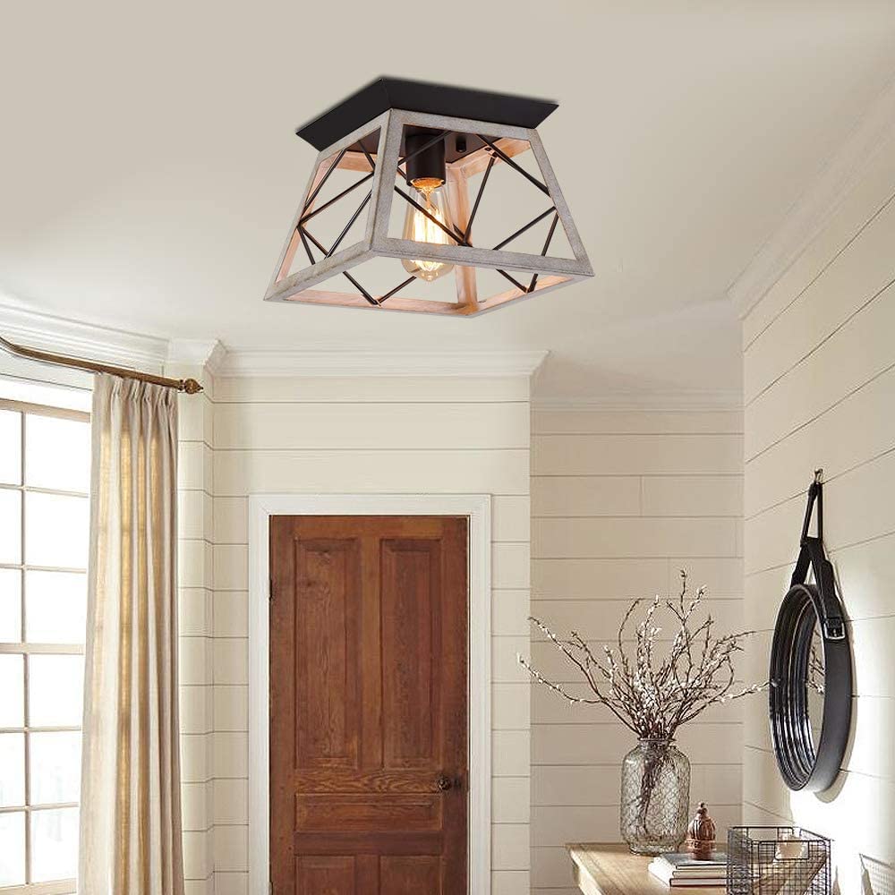Q&S Rustic Farmhouse Ceiling Light Fixture Flush Mount Vintage Ceiling Lights For Hallway Entryway Kitchen Dining Room Bedroom,W