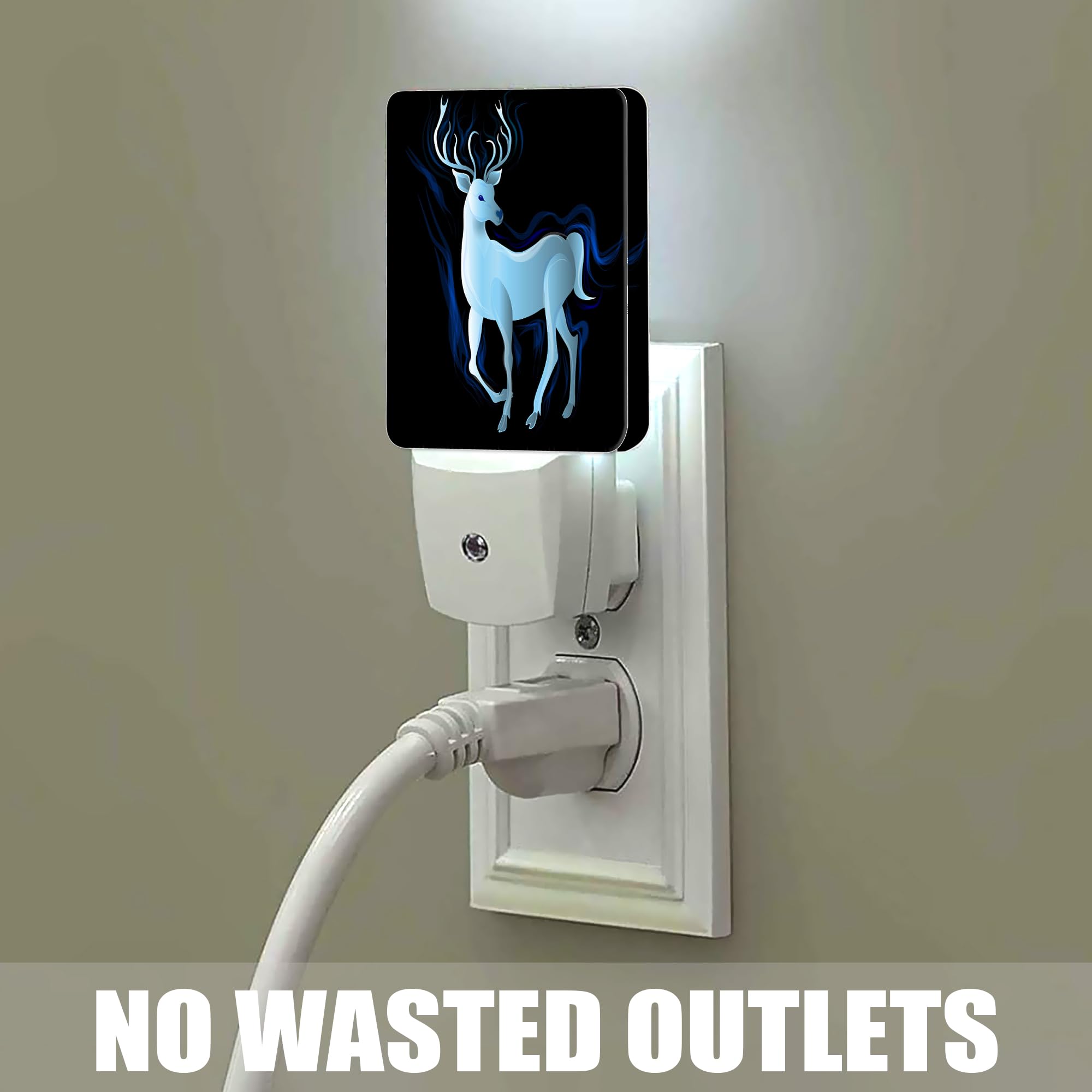 Jopowide Blue Deer Night Light, Northern Lights Night Lights Plug Into Wall Decor For Bedroom, Bathroom, Hallway, Kitchen, Dusk