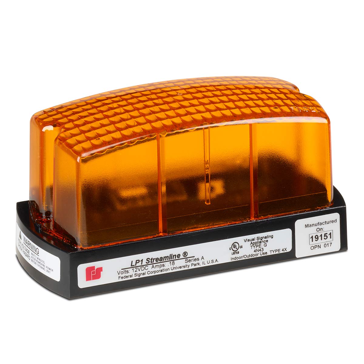 Federal Signal Low Profile Warning Light, Strobe, Amber (LP1-120A)