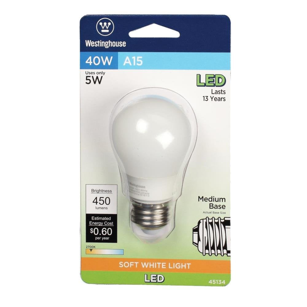 Westinghouse 4513400 40-Watt Equivalent A15 Soft White Led Light Bulb With Medium Base, 1 Count (Pack Of 1)