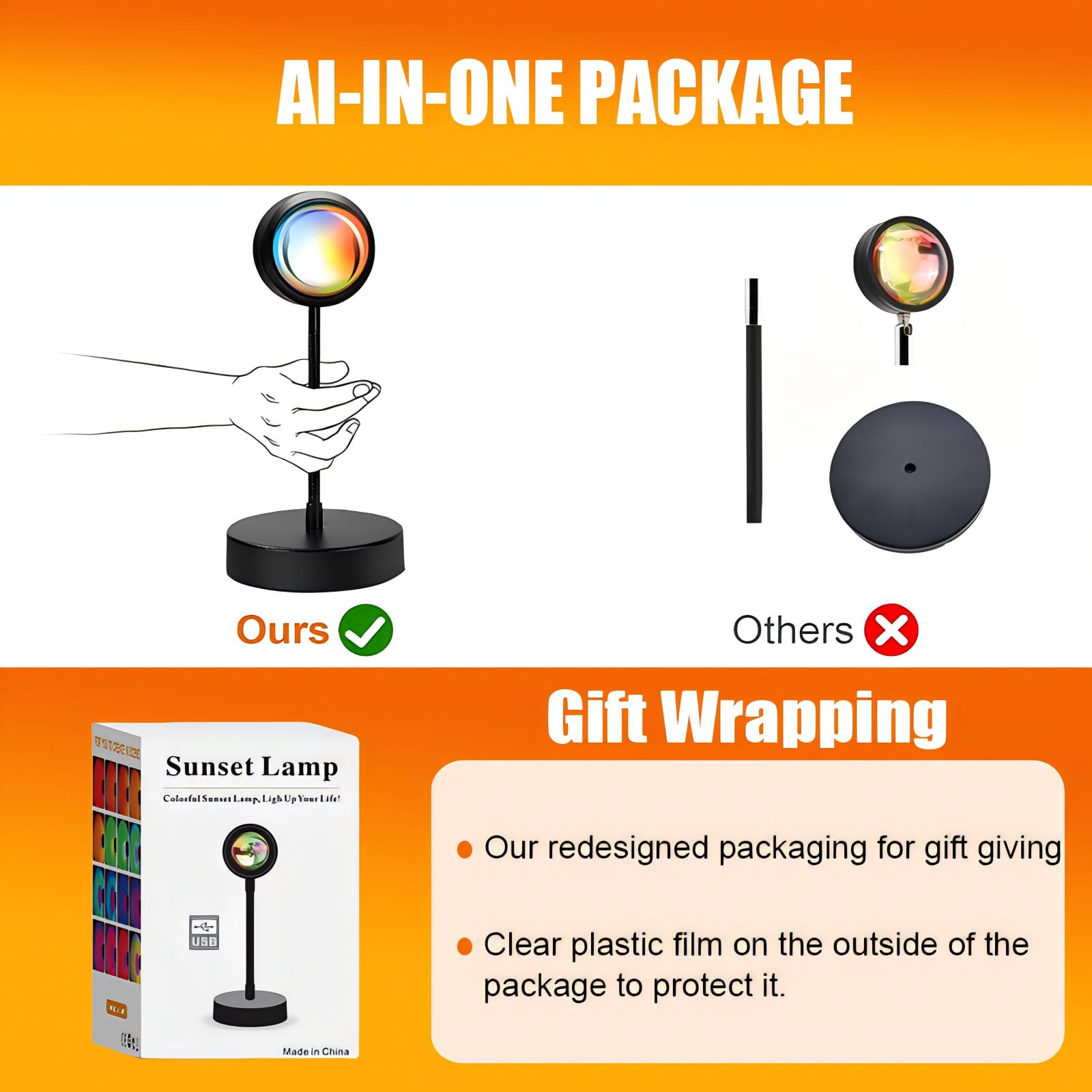 xoddi Sunset Lamp Projector LED Light, 16 Colors, 360° Rotation, Black, Model SUNLAMP-P