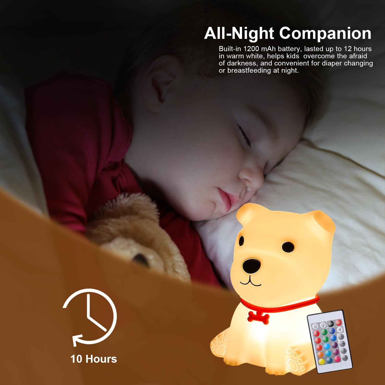 Tremdwoto Dog Night Light - Cute Silicone Lamp with Remote, Dimmable, White, Model Tremdwoto-01, Ideal for Kids Bedroom Decor