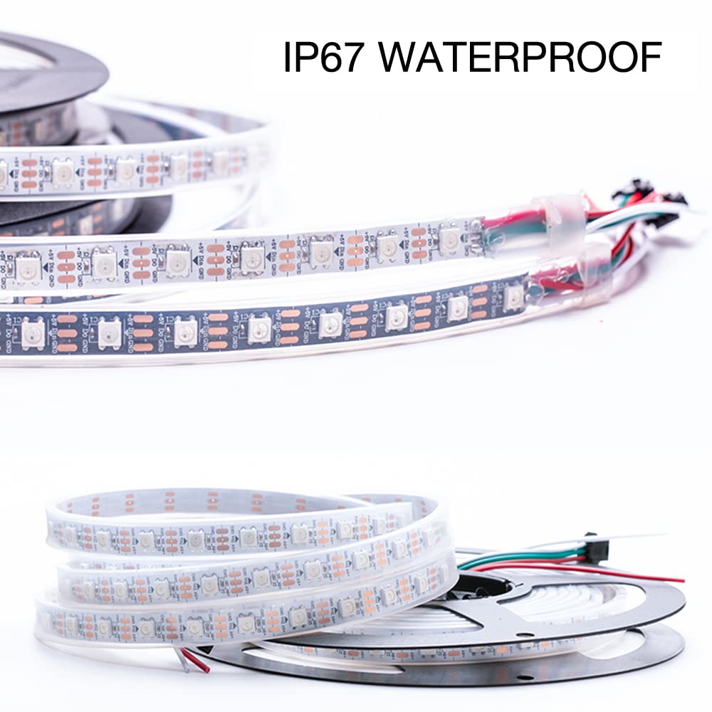 Adresuno Ws2811 Ic Ws2812B Led Strip 60Pixels/M 16.4Ft 300Leds Waterproof Ip67 Black Pcb