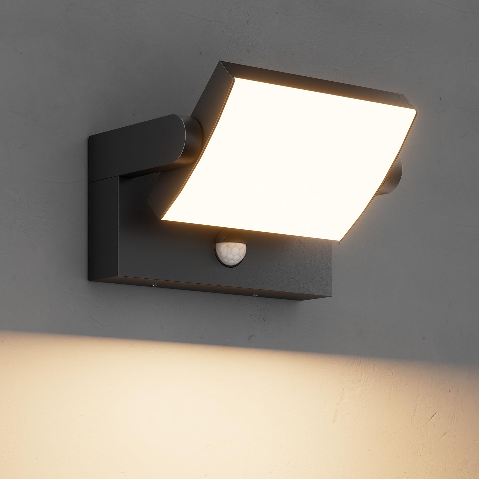 Lundwa 40W Motion Sensor Outdoor Wall Lights  3000K Black Led Light Fixture  Ip65 Waterproof Exterior Porch Light  360  Adjustable Head Flood Wall Lighting For House