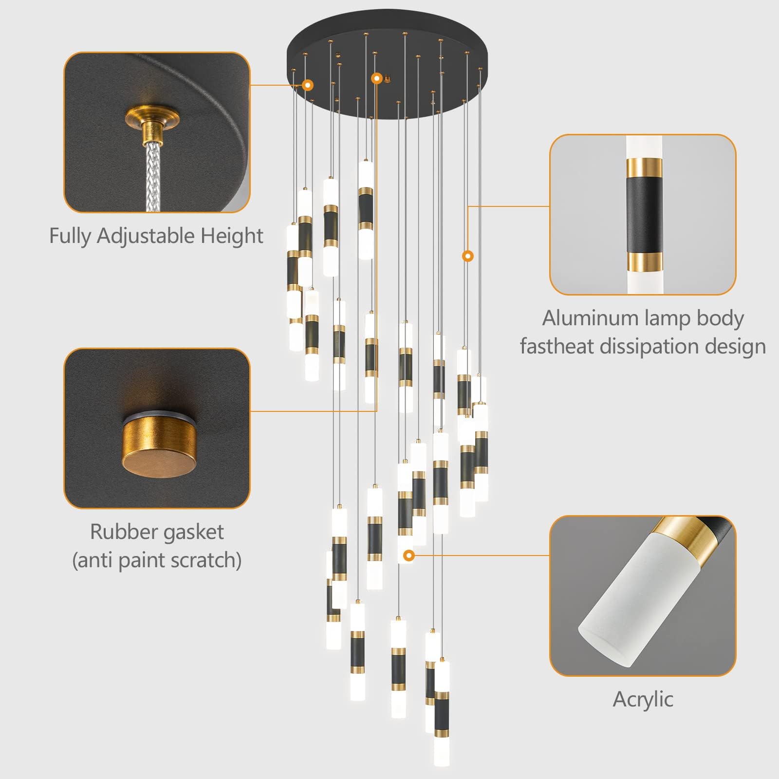 Liangmh 24-Light Modern Chandeliers For Entryway Ceiling Large Chandelier Dimmable Led 144W Staircase Chandelier Lobby Living Ro