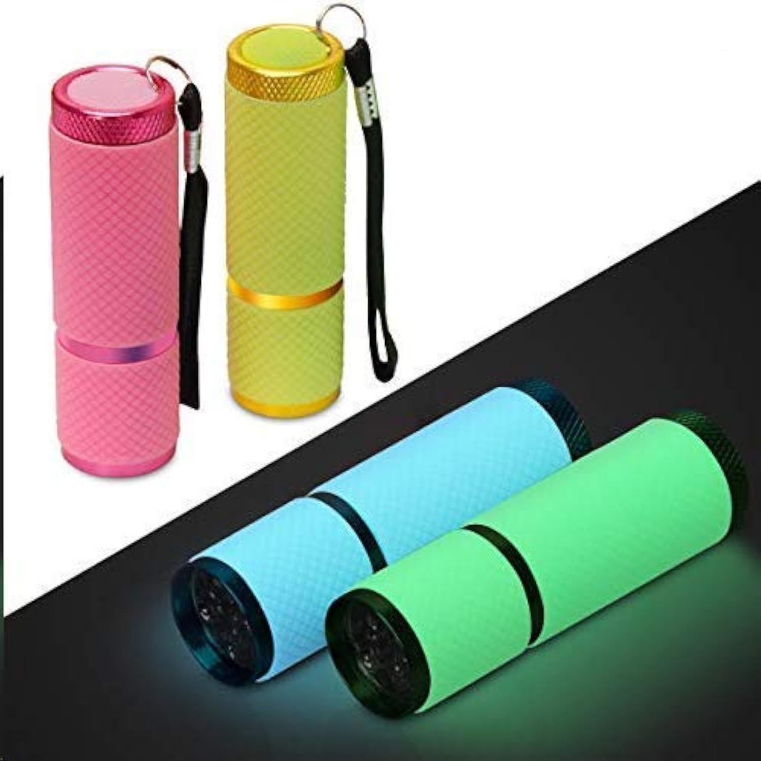 Ahier 9 Led Glow In Dark Flashlights, 4 Pack Rubber Coated Small Flashlights With Straps, Portable Handy Lights For Camping, Hik