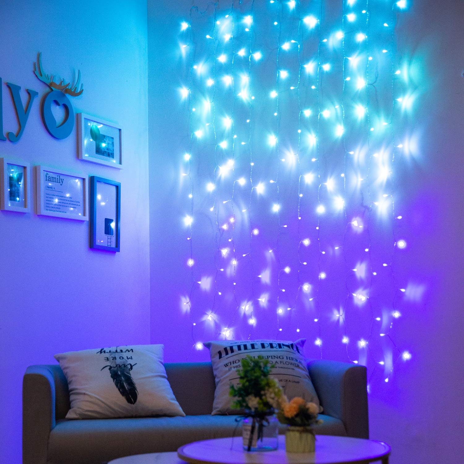 BECCOBEAT Curtain Lights - 180LED Turquoise Teal Blue Purple Fairy String Lights, Plastic, Model P-02 for Bedroom & Teen Room Decor