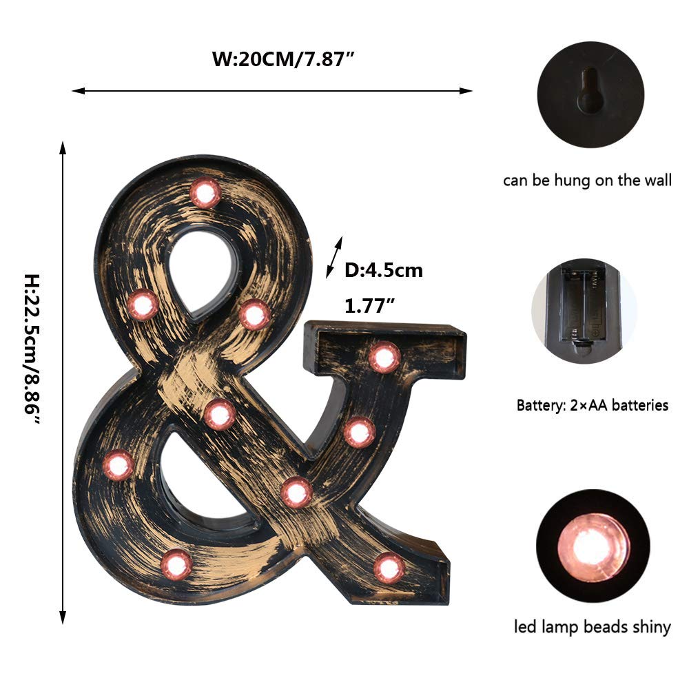 OYCBUZO Vintage Light Up Alphabet Letter Sign - Golden Black Plastic Marquee for Cafe, Wedding, Birthday, Christmas Decor