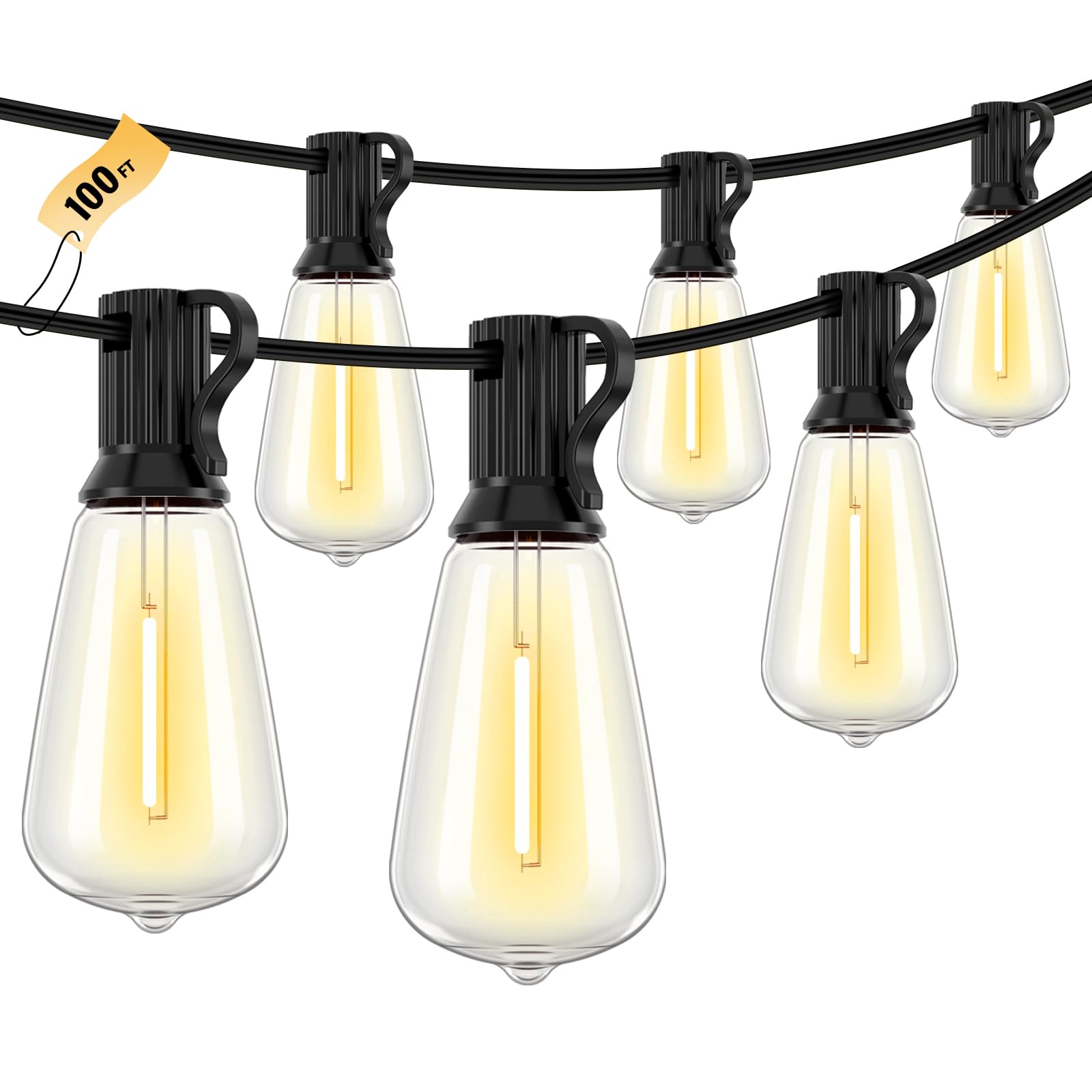 Doukedge 100FT LED Outdoor String Lights, 2700K LED Patio Lights with 50+2 Shatterproof Vintage Bulbs, Hanging String Lights Waterproof Outside for Porch, Backyard, Garden, Gazebo