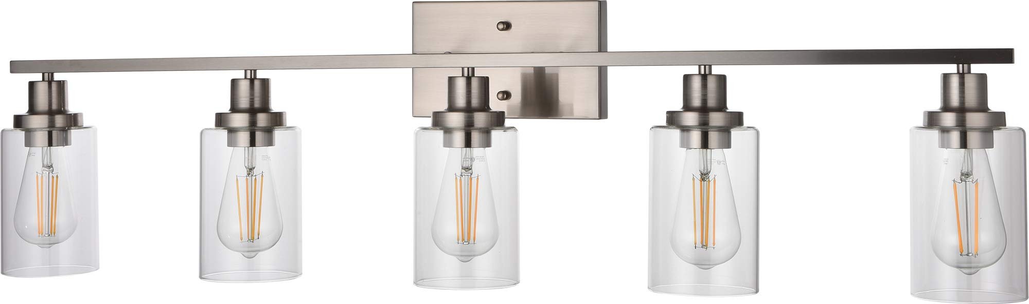 MELUCEE 5-Light Bathroom Vanity Light Brushed Nickel Wall Sconce Modern Light Fixtures Wall Mount with Clear Glass Shade for Por