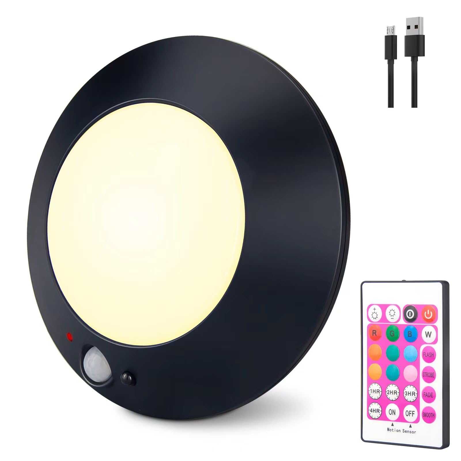 BIGMONAT Motion Sensor LED Light, 220LM, Wireless, Color Changing, Black, Model B251MIR10CB-1, 1 Pack