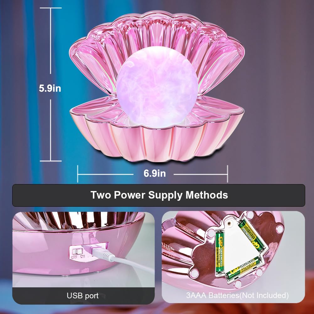 LKUA Shell Pearl Night Light, RGB 8 Colors, Portable LED Clamshell Lamp, Electroplating Powder, Model LK-P
