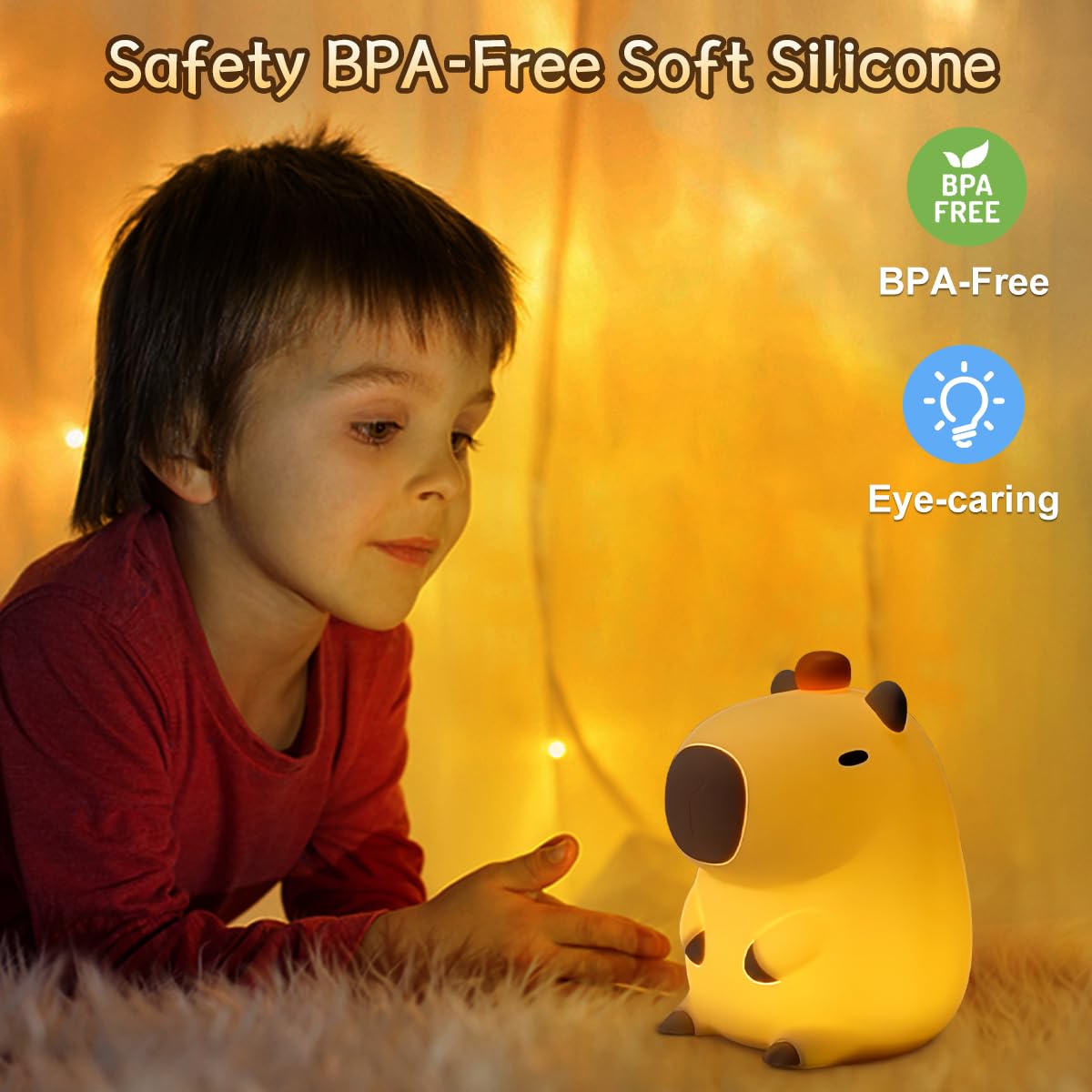 Ledholyt Night Light For Kids, Cute Silicone Capybara Nursery Light For Baby Room And Toddler, Rechargeable Led Animal Decor Nig