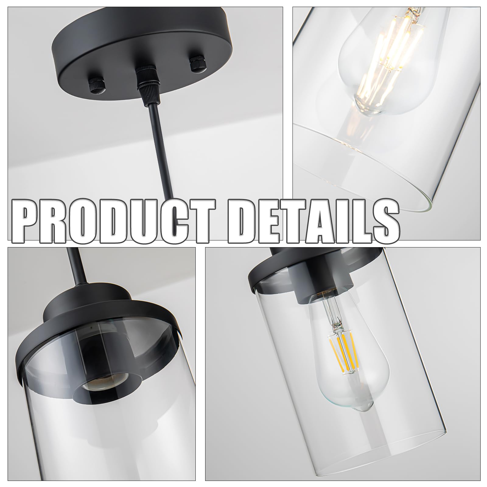 Dalivol Modern Black Farmhouse Clear Glass Cylinder Pendant Light Fixture,Ceiling Hanging Metal Industrial Mini Pendant Lighting