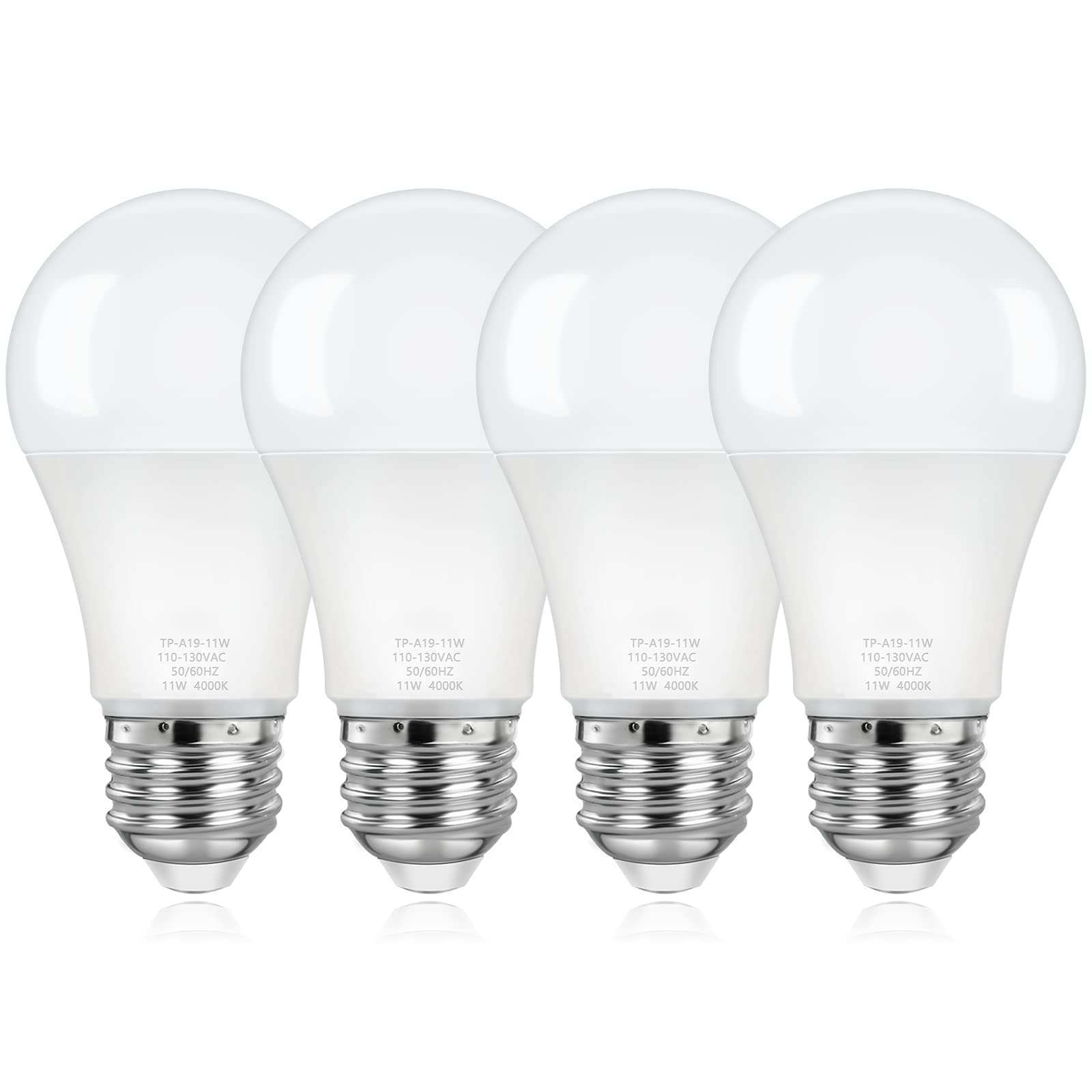 ASOMST A19 LED Light Bulbs 100W Equivalent 4000K Neutral White 1100 Lumen 11W E26 Base Pack of 4