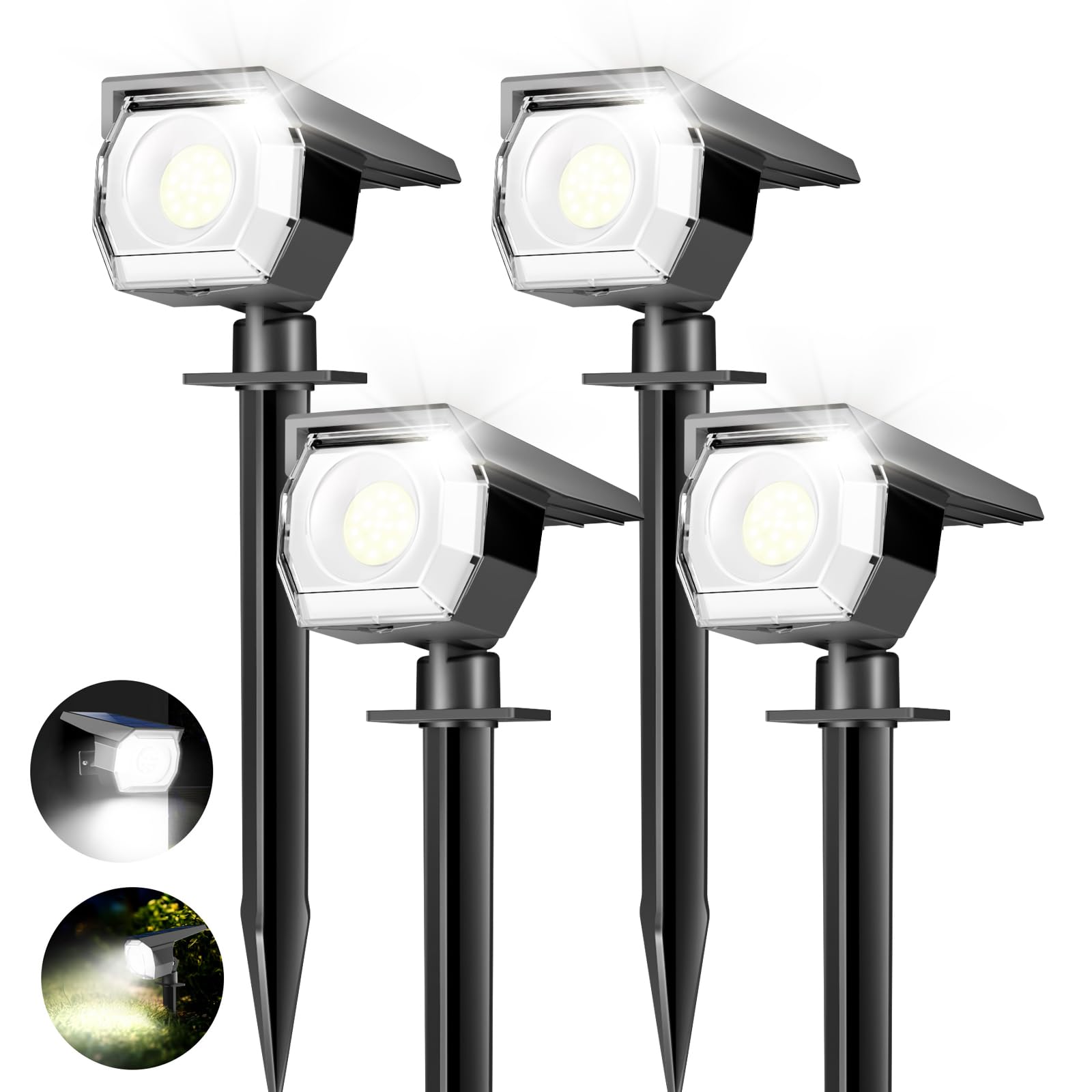 Peasur 4 Pack Solar Spot Lights - Outdoor Waterproof 2-in-1 Auto On/Off Solar Landscape Lighting for Outside Yard, Wall, Garden,
