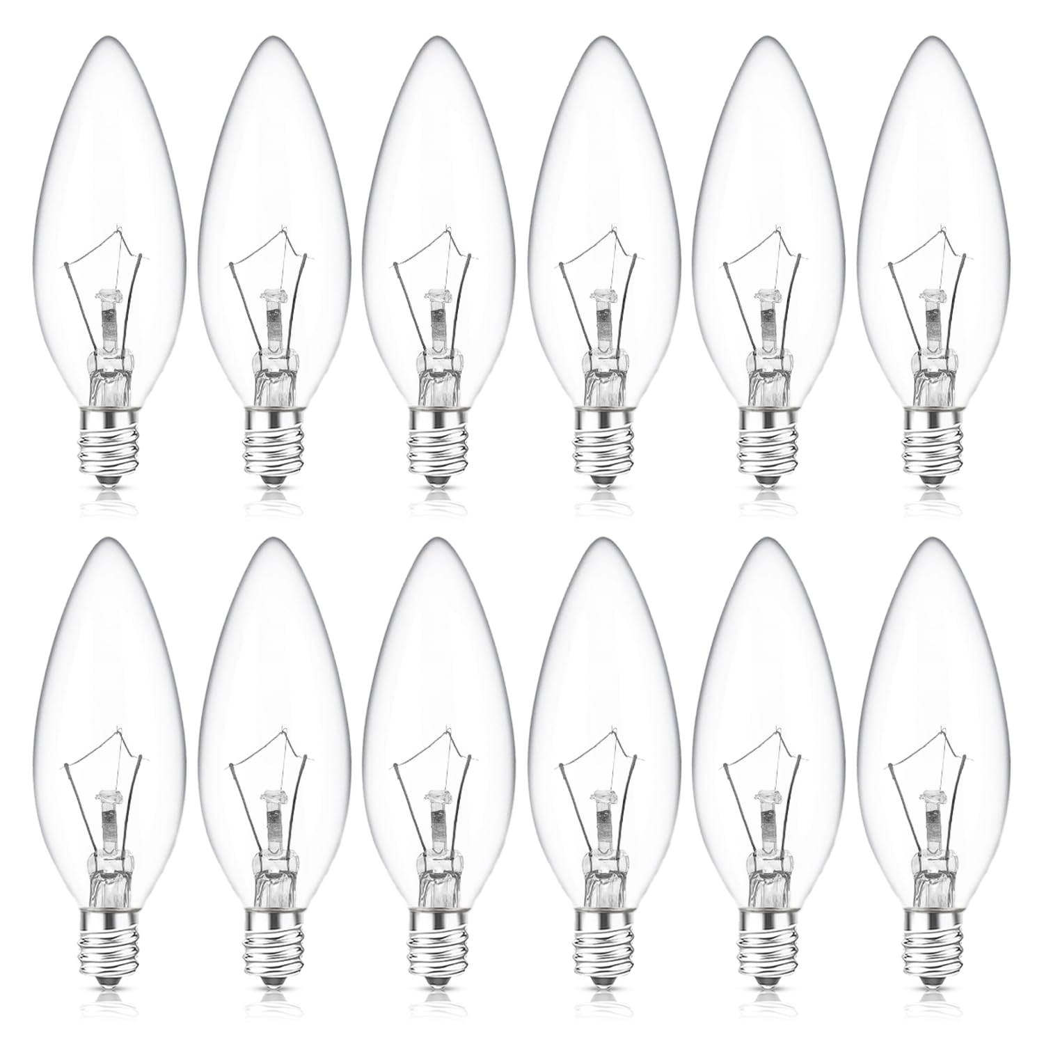 MEQIQTEK E12 Candle Light Bulbs 25W Warm White 2500K, 250Lumen - B10 Clear Candelabra Base Bulbs Dimmable Chandelier Light Bulbs for Ceiling Fan, Pendants or Outdoor (12 Pack)