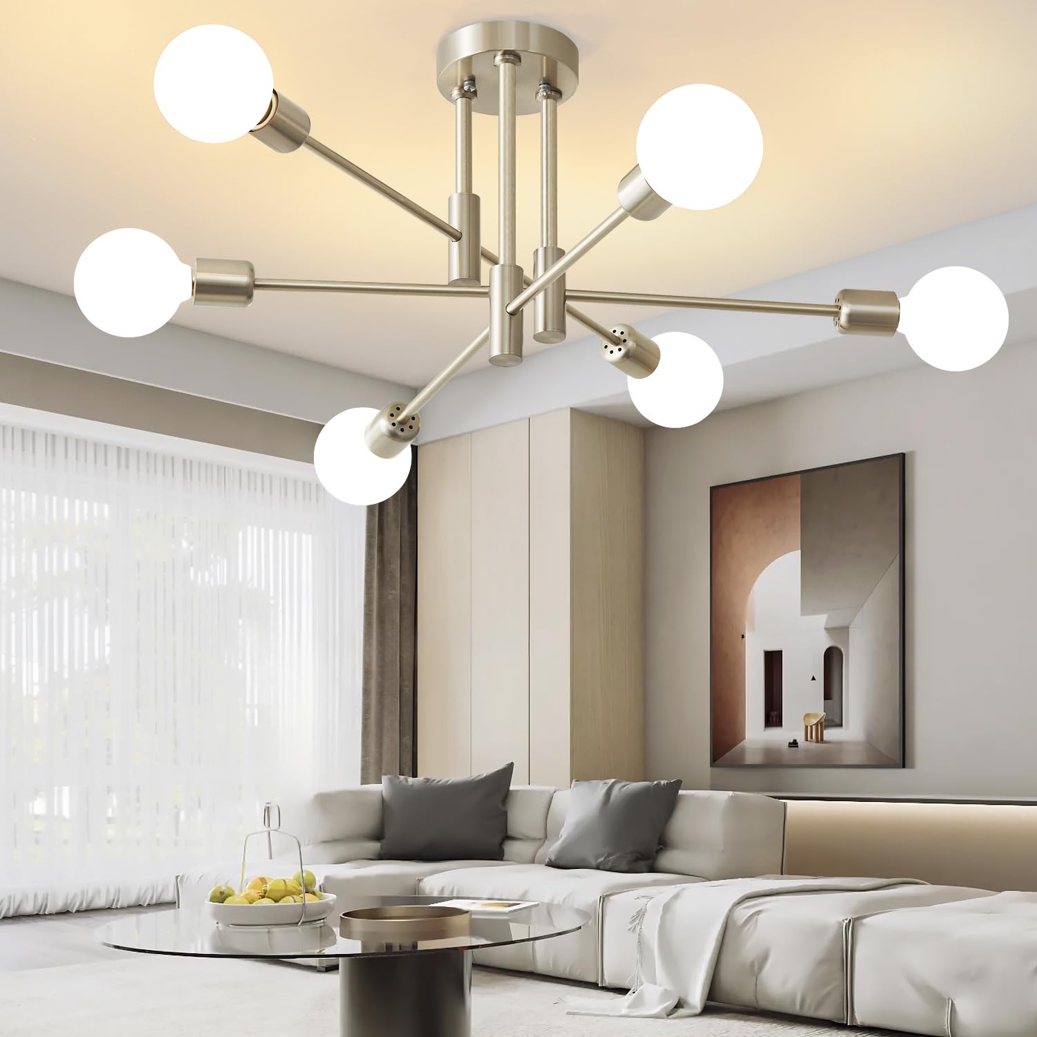 Biewalk Modern Chandelier Ceiling Light Fixture, 6-Light Sputnik Dining Chandeliers 31.18'' Gold and Black Chandelier Over Table