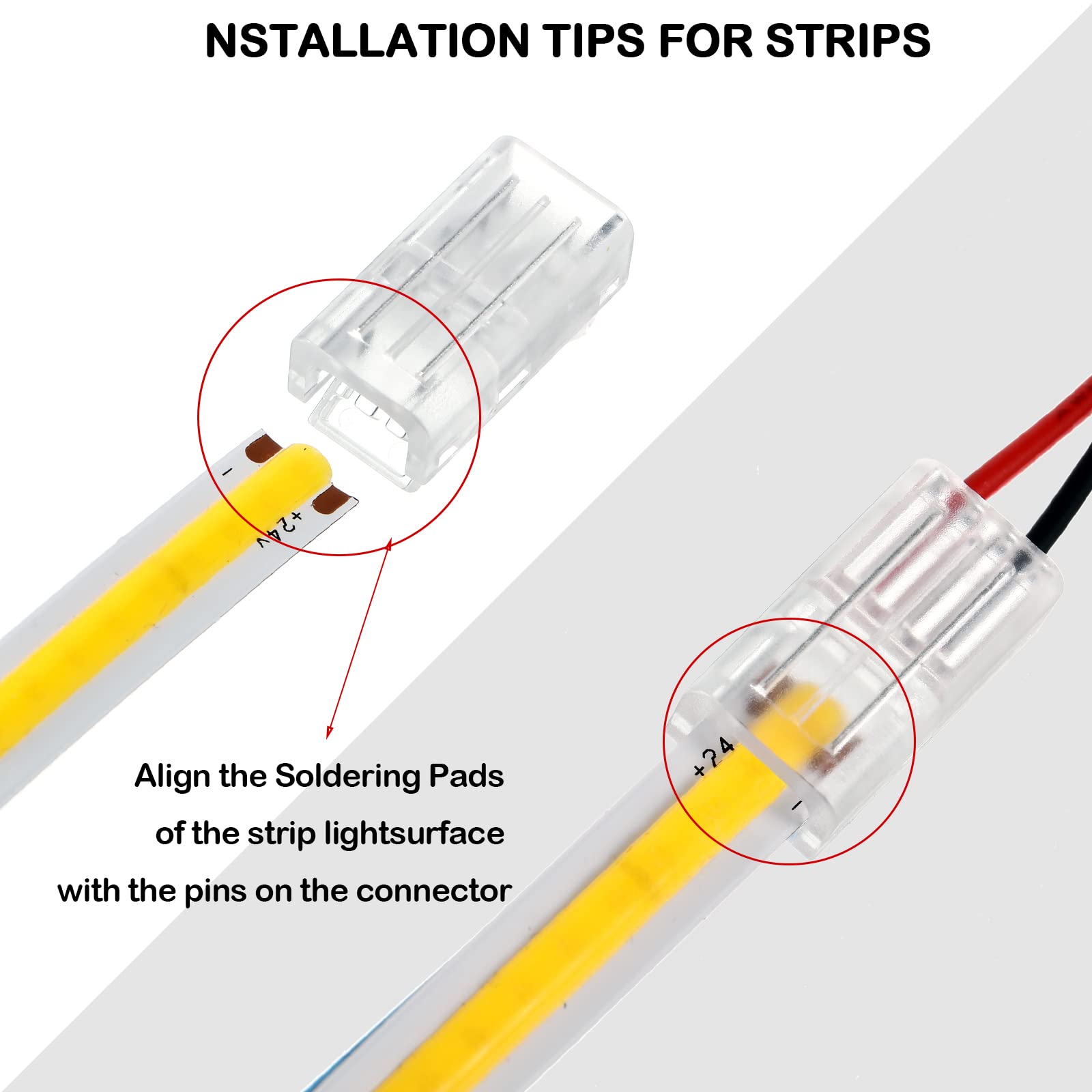 Cob Led Strip To Wire Connector 20 Pieces Waterproof Led Adapter Connectors Transparent Solderless Led Light Strip Connectors For Strip Light Unwired Gapless Track Lighting Connector (2 Pin, 8 Mm)
