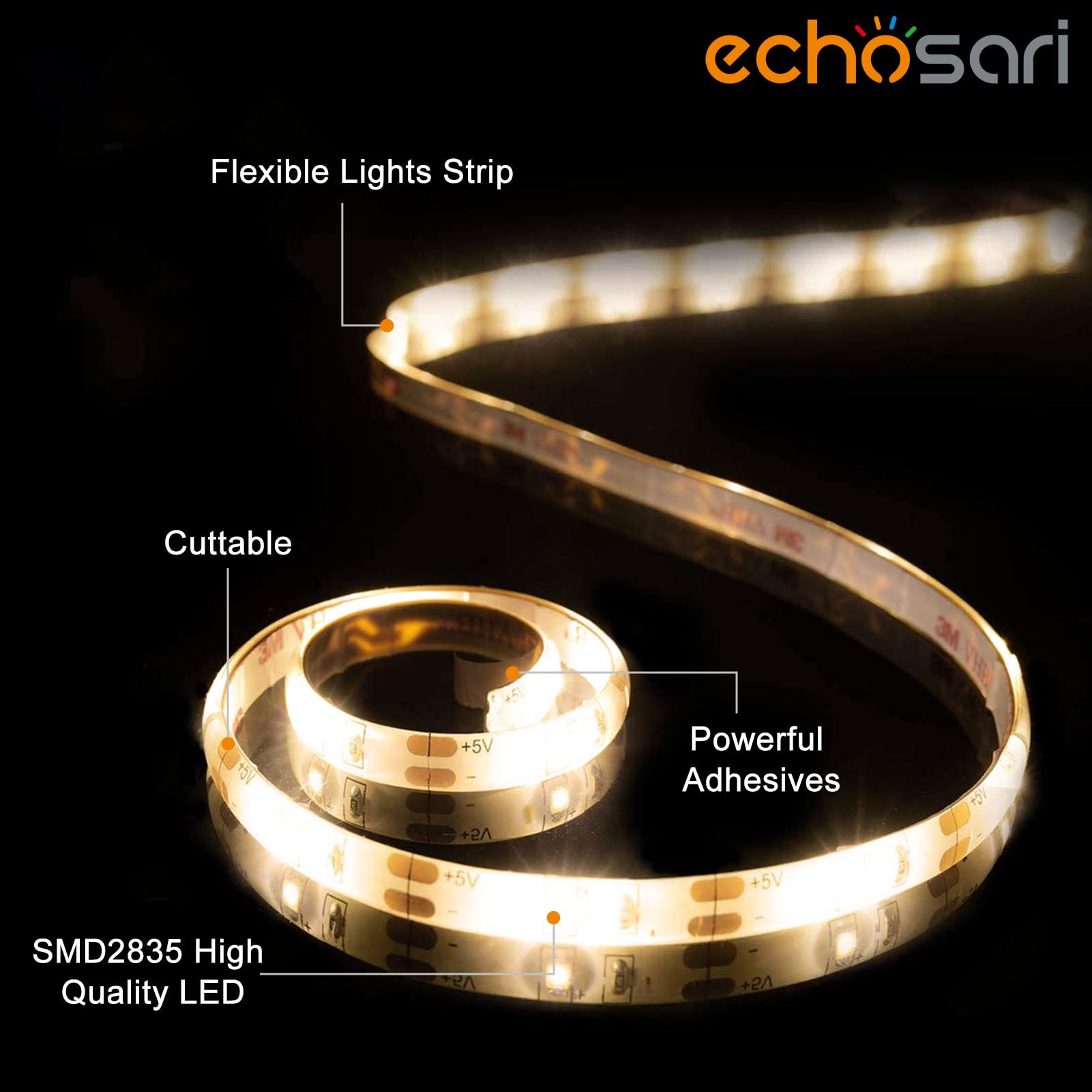echosari 9.8FT Warm White Battery Powered LED Strip Lights with Remote, Dimmable, Waterproof, 8 Modes for TV, Kitchen, Bedroom Decor