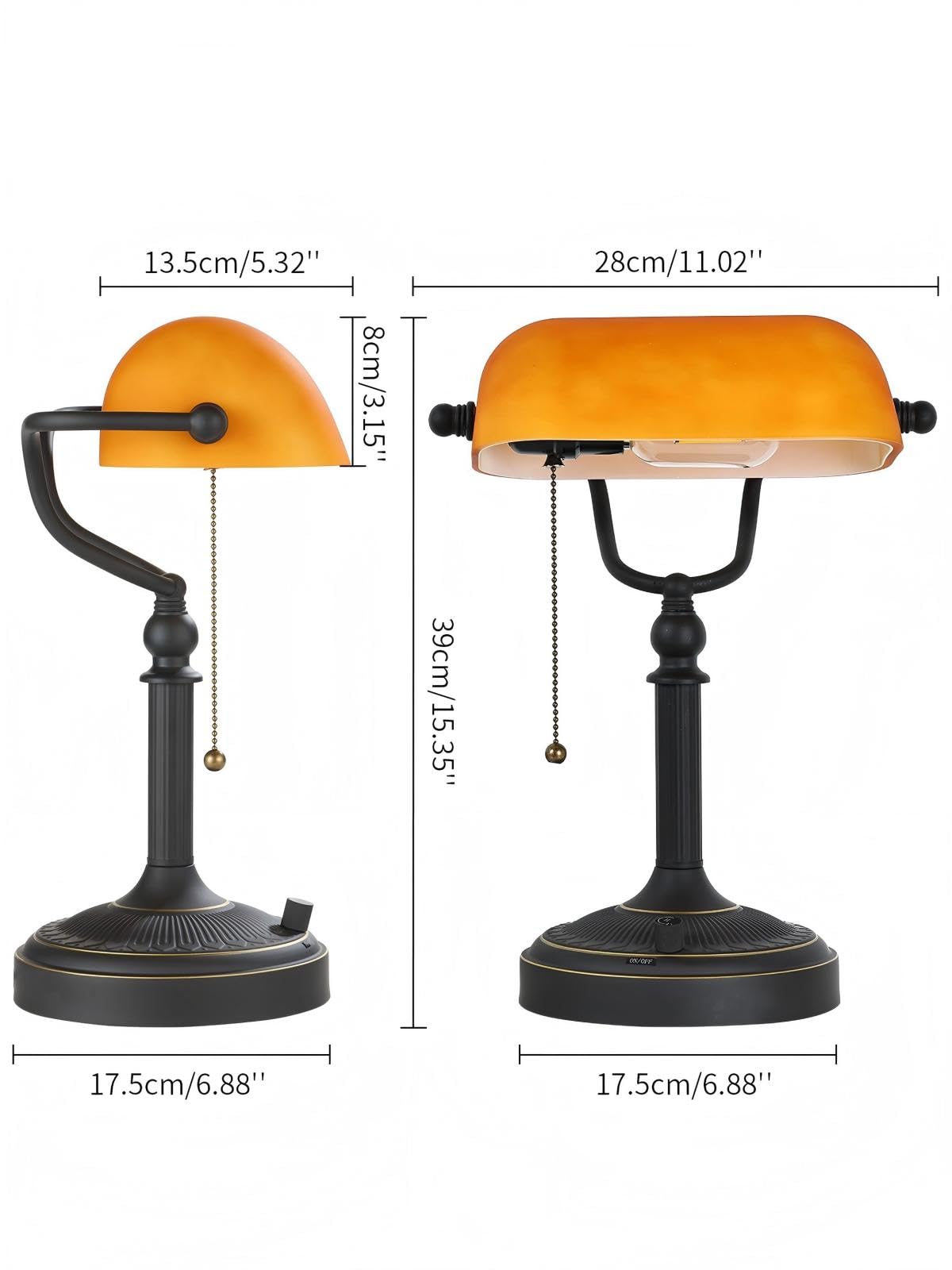 Newrays Dimmable Glass Bankers Desk Lamp T9008, Matted Amber, LED Bulb Included, Perfect for Home Office & Library