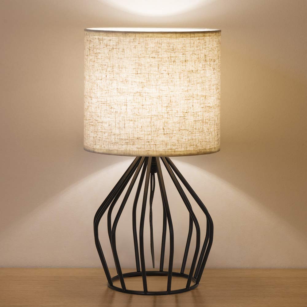 HAITRAL Black Modern Table Lamp - Minimalist Design, Metal Base, Linen Shade, 13.8inx7.1inx4.7in, Model TH57