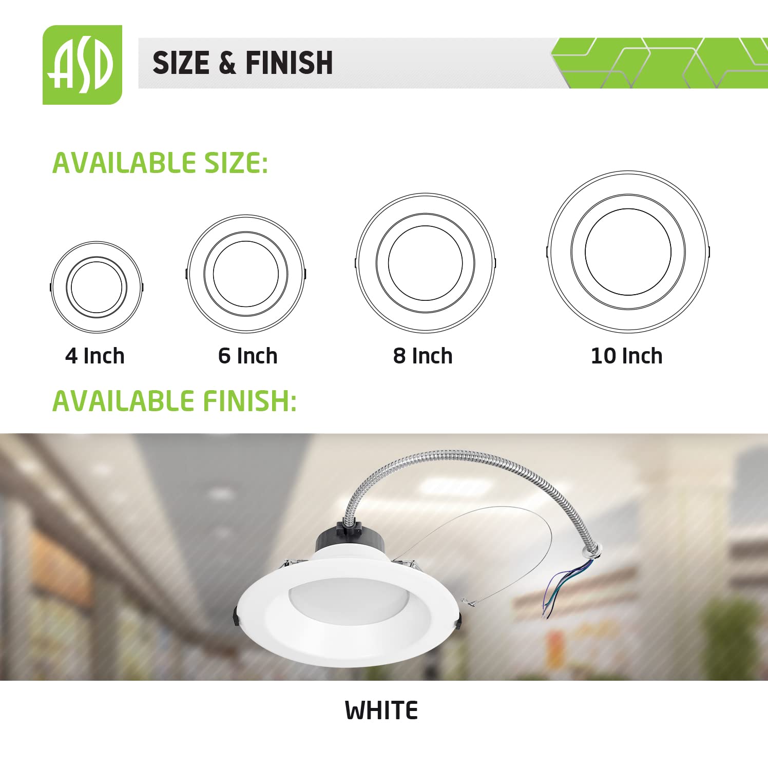 ASD 6 Inch Canless LED Downlight, Dimmable 10/15/22W, 5 Color Temps, Aluminum, 4 Pack, White, Model ASD-CDL7-