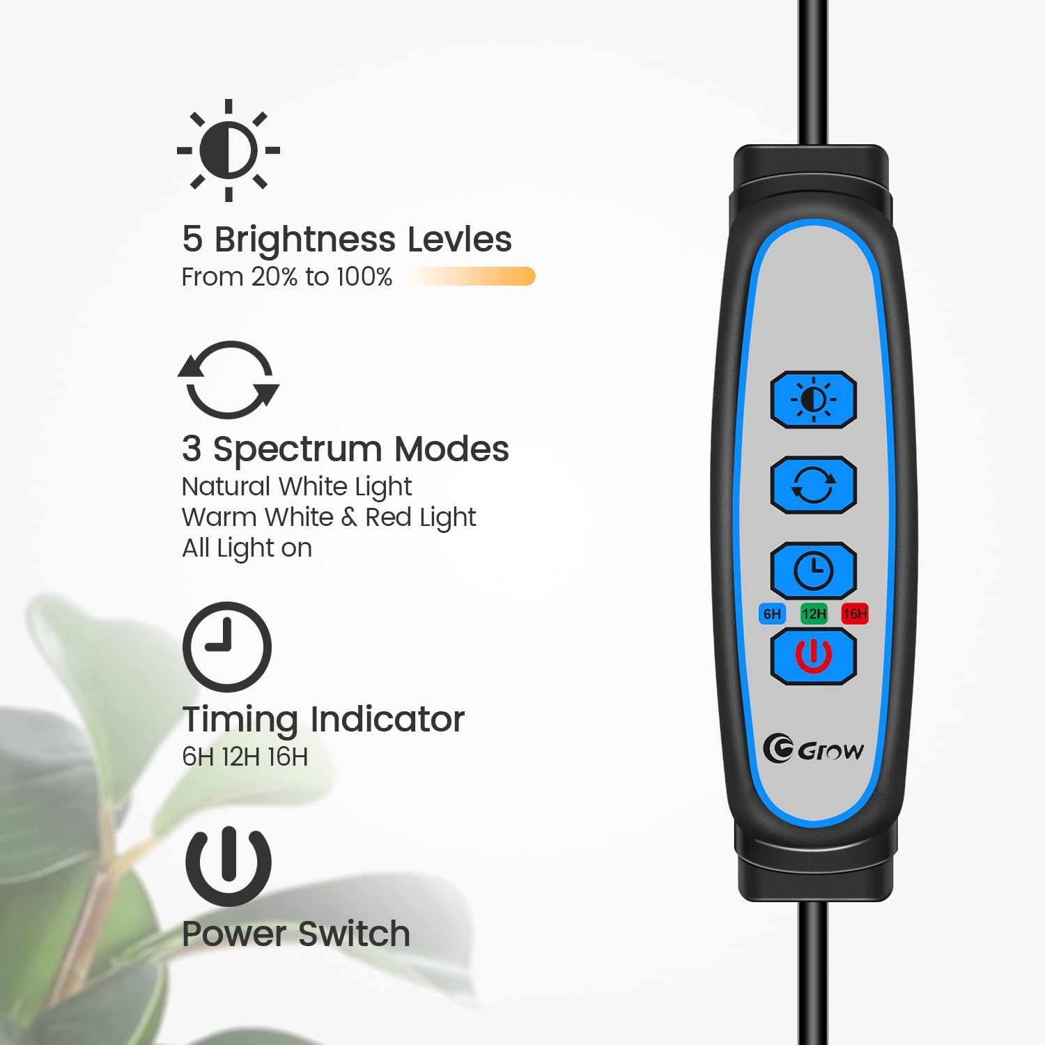 Garpsen Full Spectrum LED Grow Light for Indoor Plants, 67" Adjustable Height, 3 Color Modes, Black, Model BL-B20A