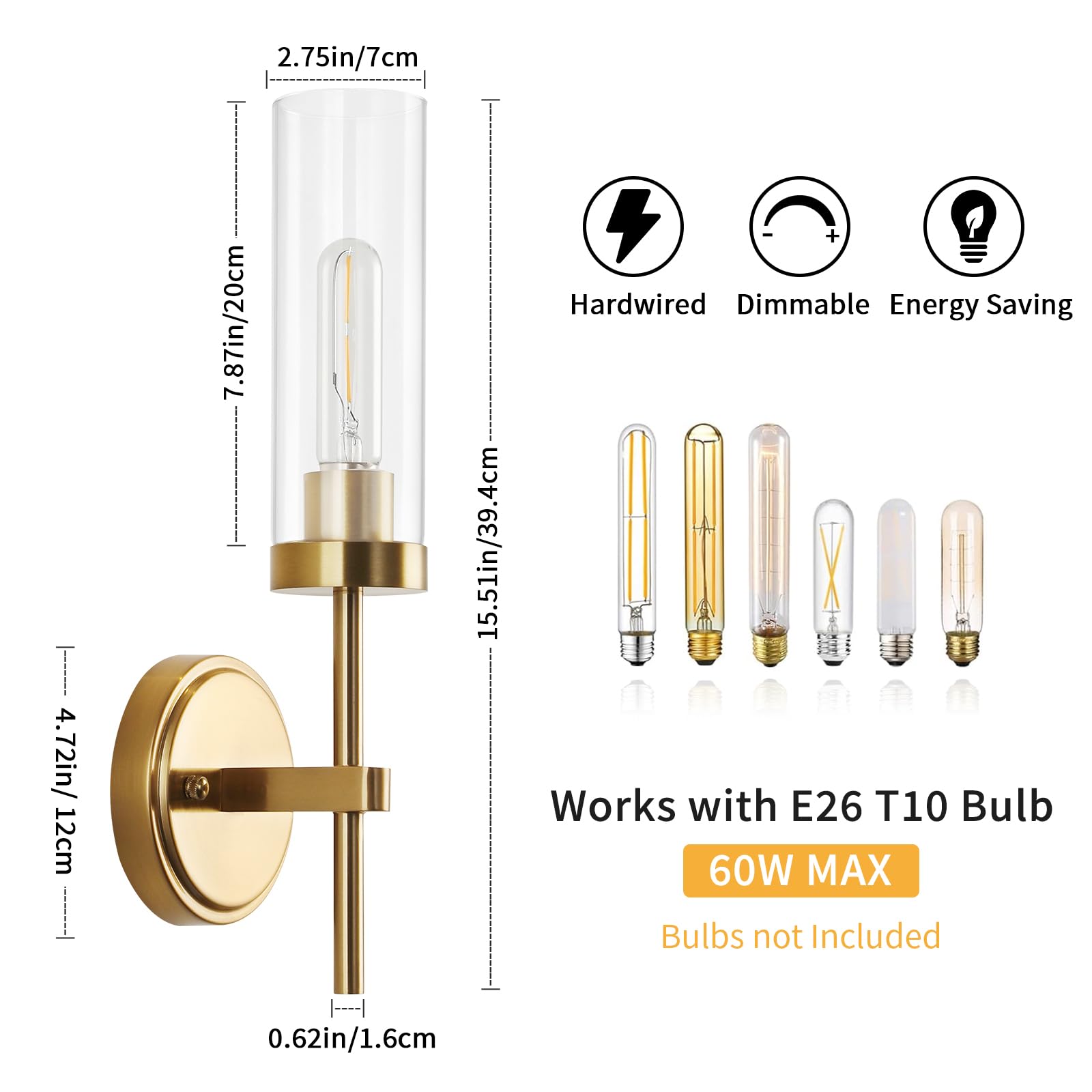 Wilon Gold Wall Sconces Set Of 2, Vanity Lights For Bathroom Sconces Wall Lighting With Clear Glass Shades, Vintage Antique Bras