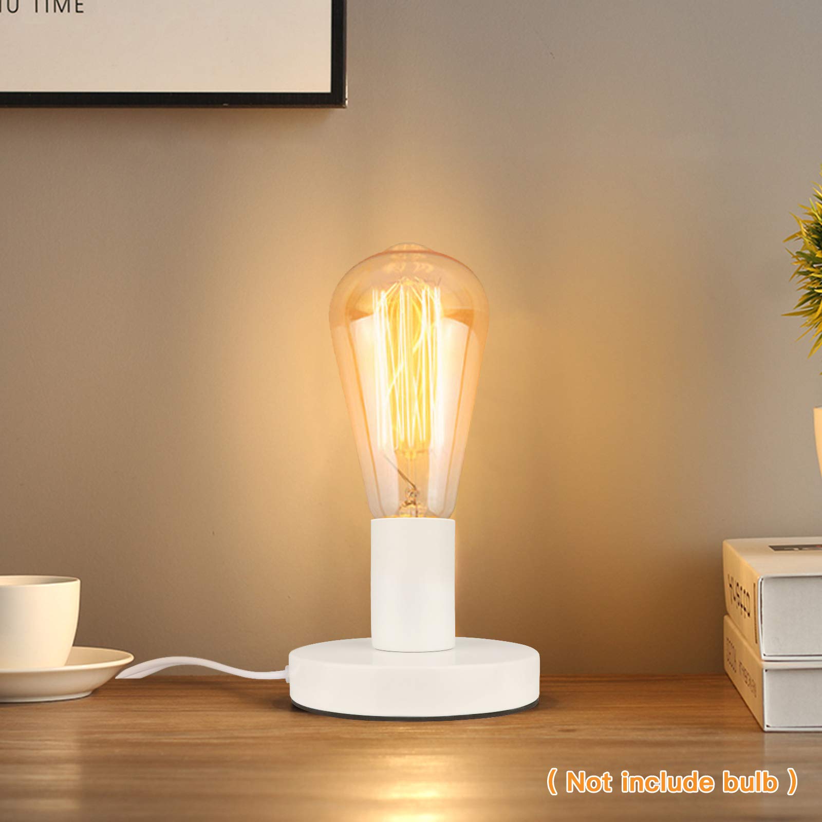 Helunsi E26 E27 Industrial Table Lamp Base, White Metal Mini Desk Lamp With 5.8Ft Cord