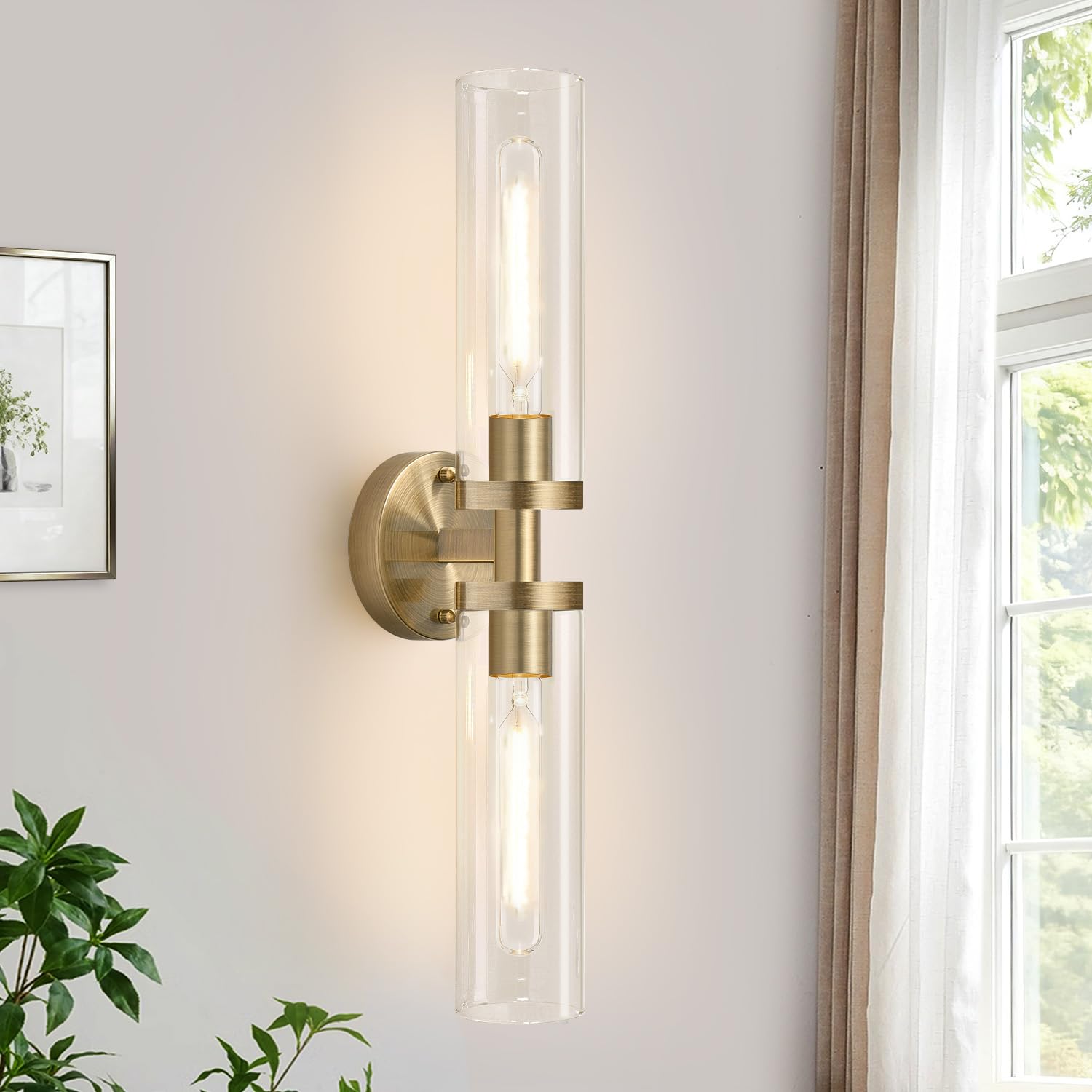 Indoi Brass Wall Sconces  Hardwired Bathroom Sconces Wall Lighting with Clear Glass  Modern Bathroom Vanity Lights fixtures for Mirror Bedroom Living Room Hallway Kitchen