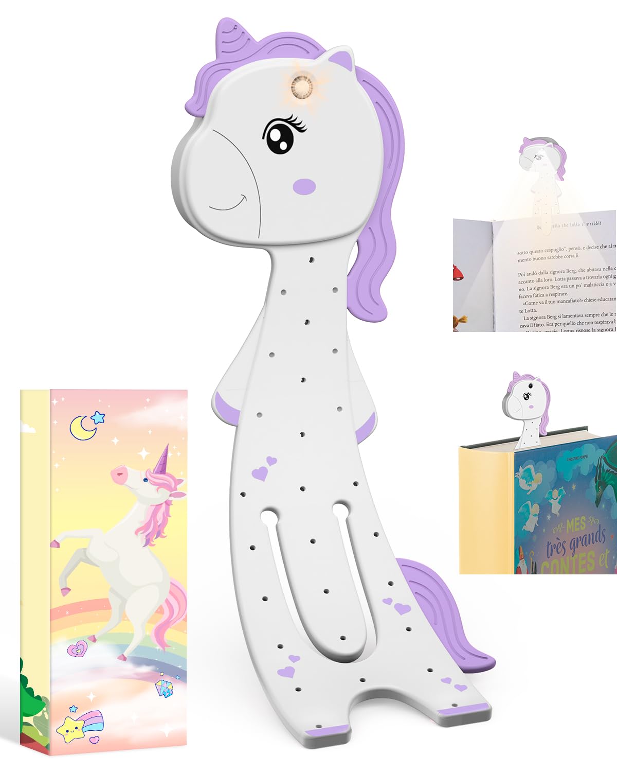 Unicorn Gifts for Girls 3-8 Years Old Christmas Stocking Stuffers, Clip Book Light for Kids Small Reading Light for Books in Bed