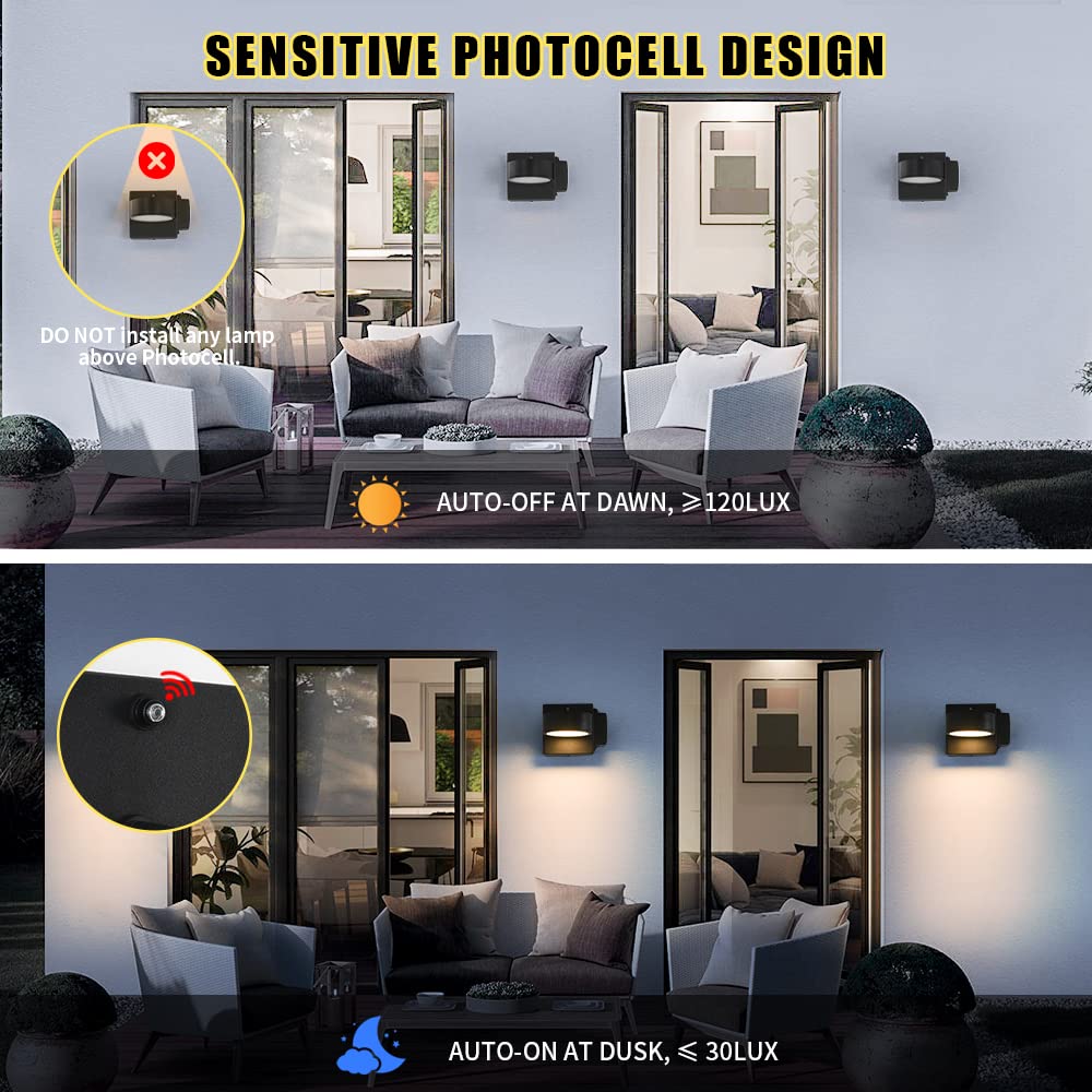 Double Century Outdoor Porch Lights With Gfci Outlet, Dusk To Dawn, Waterproof Aluminum