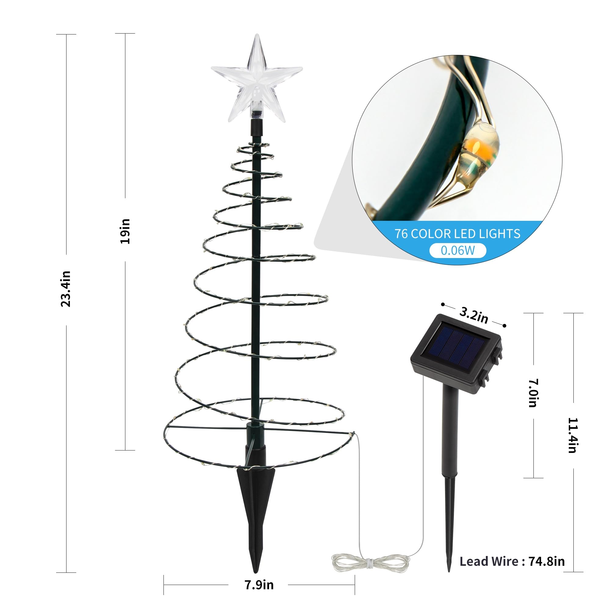 Dynaming 2 Pack Solar Spiral Christmas Trees With Lights, 19'' Outdoor Light Up Christmas Pathway Markers With Colorful Lights,