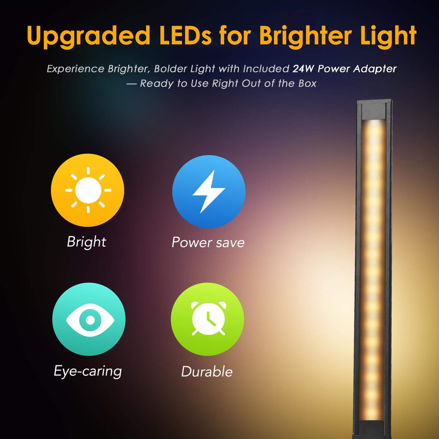 HMFUNTM LED Desk Lamp with Wireless Charger, USB Port, 5 Color Modes, Touch Control, Medium Size, Upgraded Black, Model EK009A