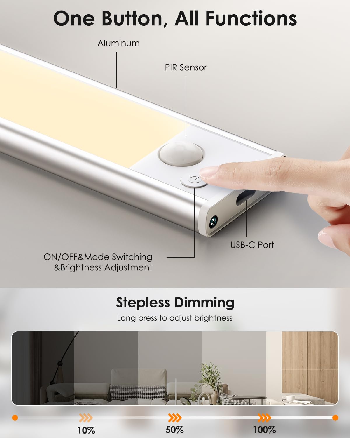 5-Pack Under Cabinet Lighting, Upgraded 2200Mah Rechargeable Under Cabinet Lights Wireless, Led Motion Sensor Light Indoor Close