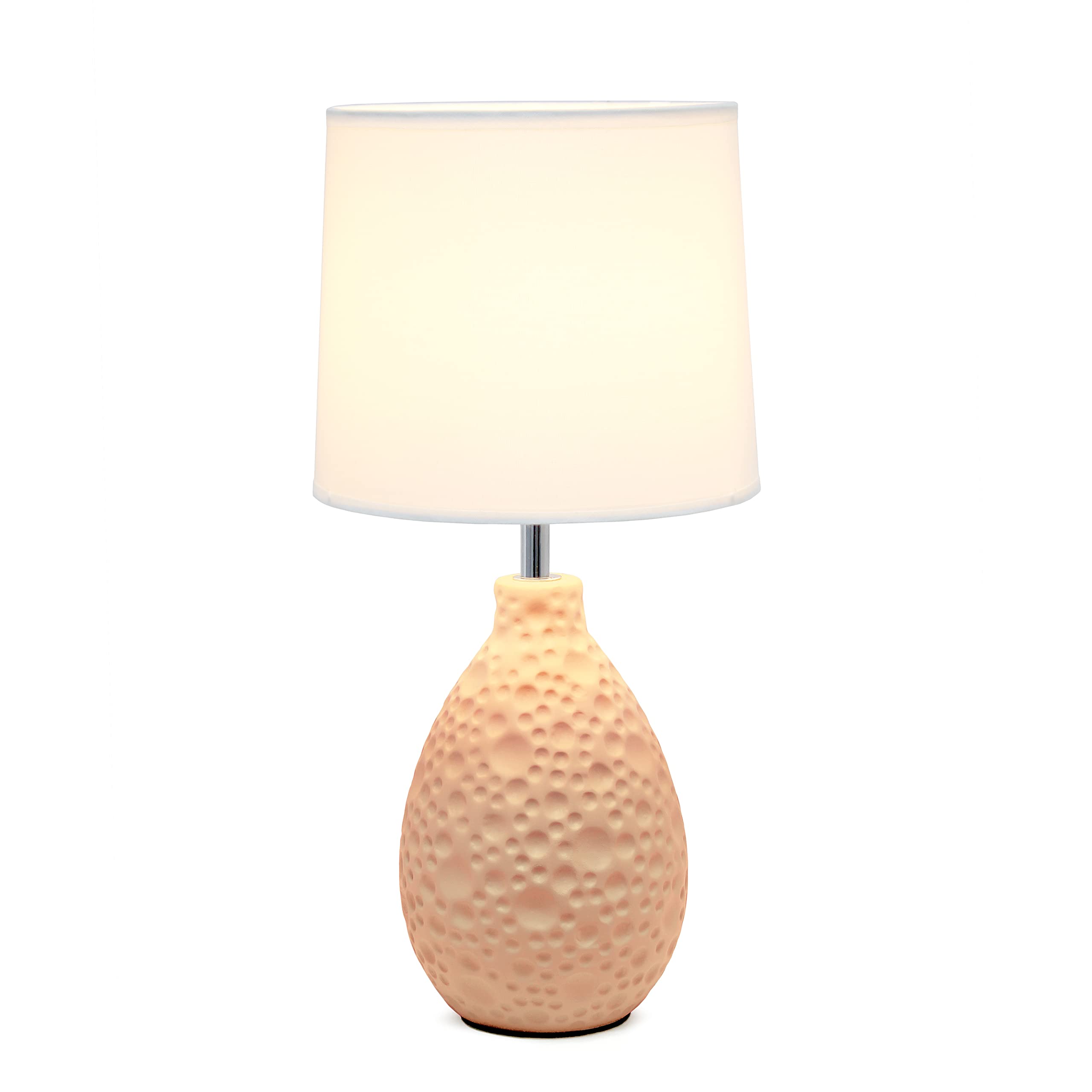 Simple Designs Lt2003-Pnk Textured Stucco Ceramic Oval Table Lamp With White Fabric Shade, Pink