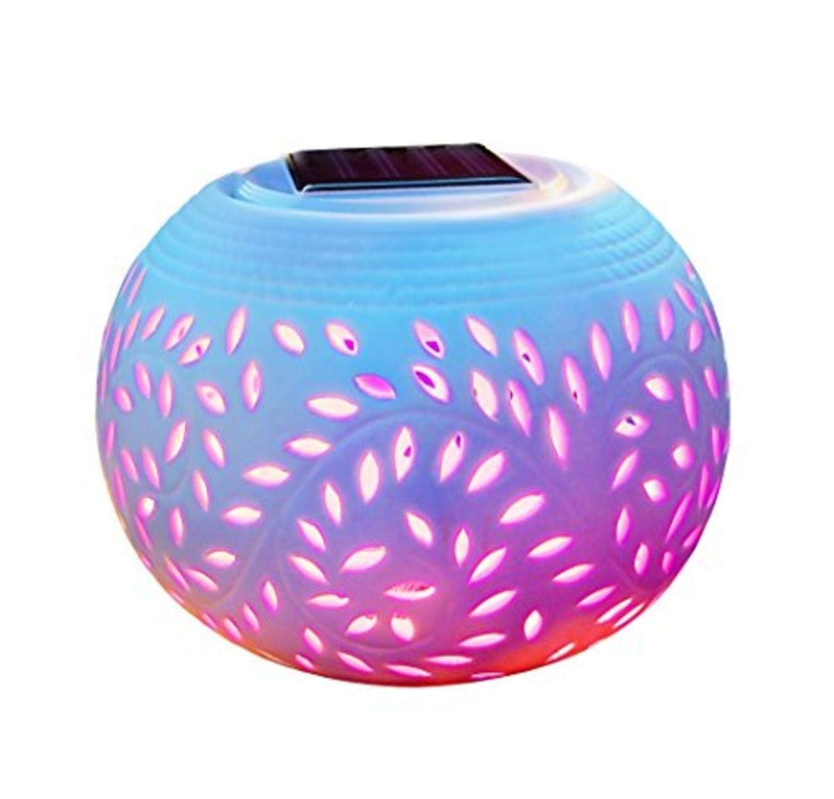 Cole & Bright 6728 - White Porcelain Color Changing Solar Filigree Table Light