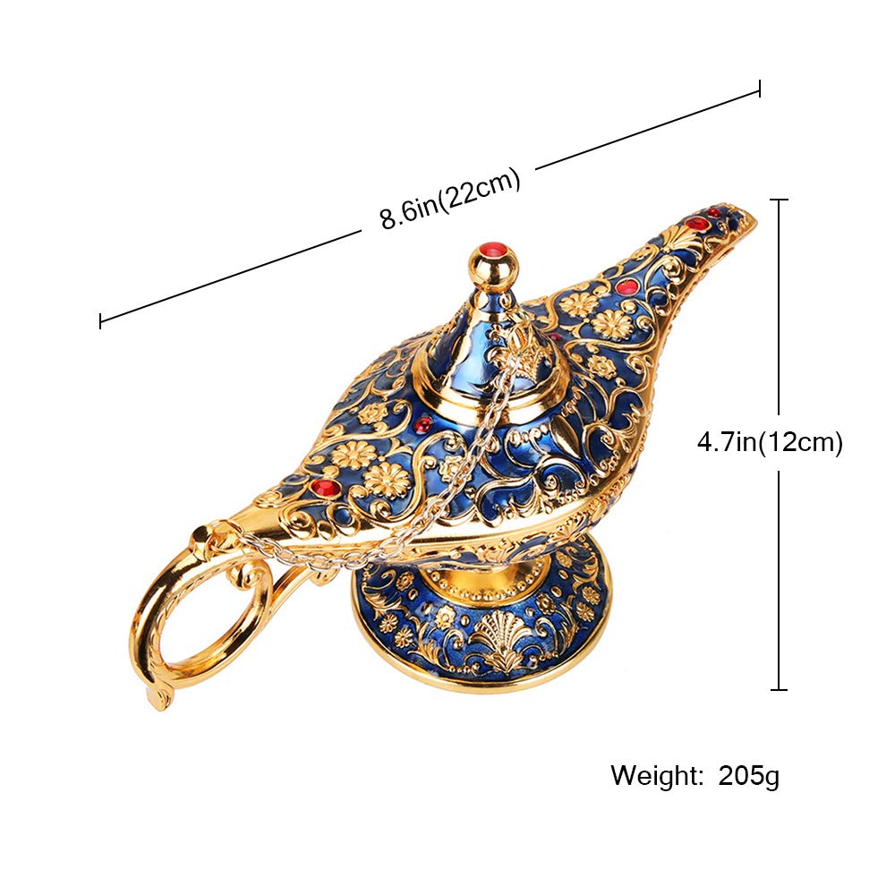 ANQIA Vintage Aladdin Genie Lamp - Zinc Alloy Table Decoration & Gift - Gold & Blue
