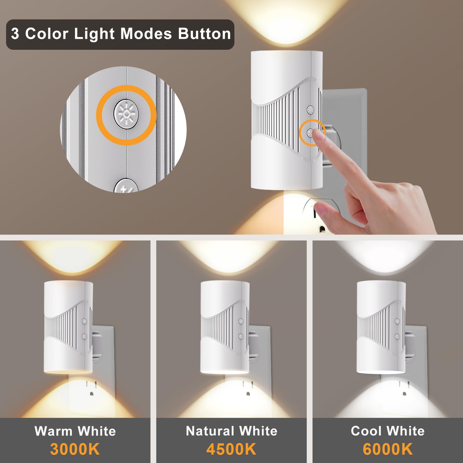 easuntec Night Light,Night Lights Plug into Wall,Warm Led Night Light,Dusk to Dawn Light Sensor,3 Light Modes,Dimmable Night Lig
