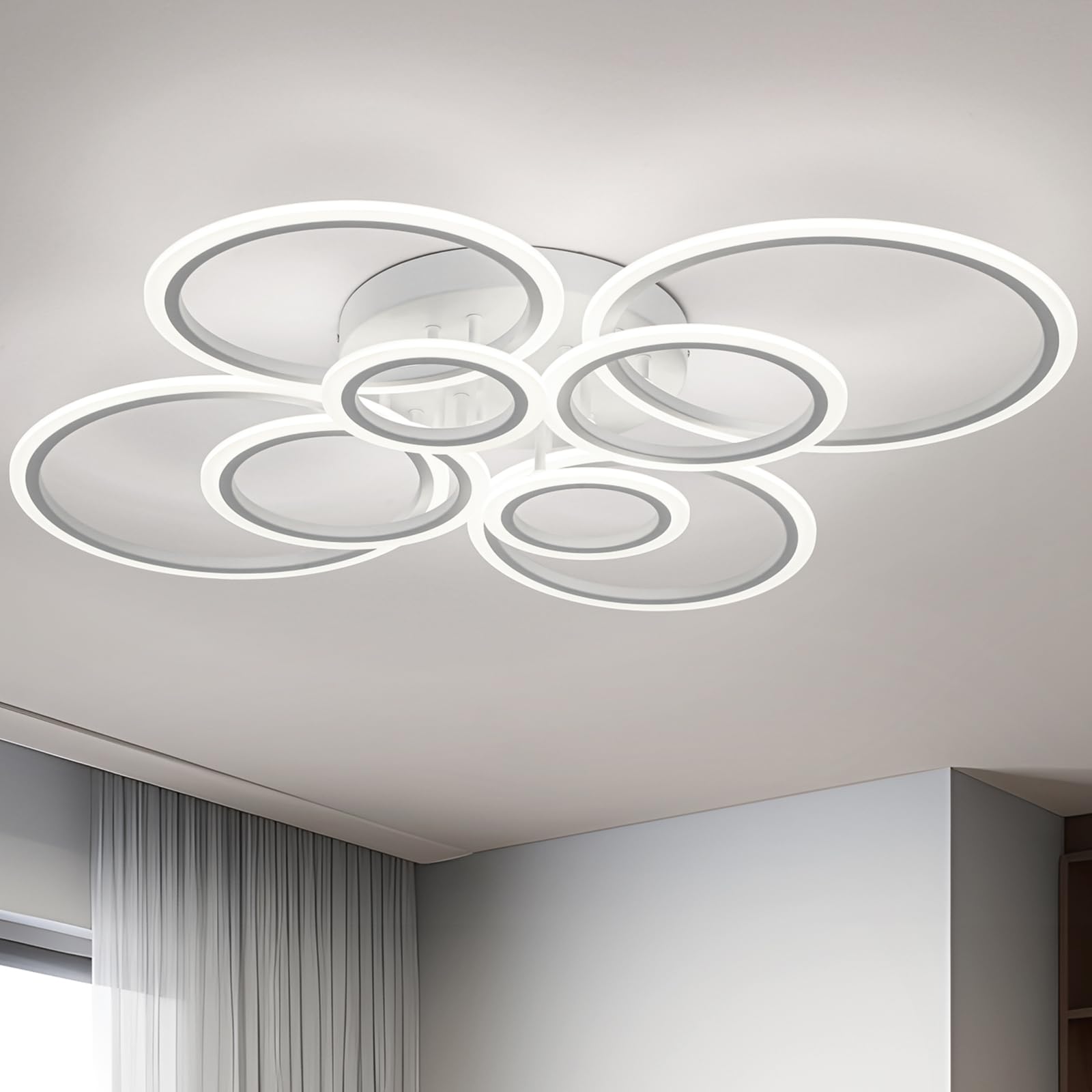 TEMINBU Modern LED Ceiling Light, White 8 Rings Flush Mount Ceiling Light, 4000K Lighting Fixture Ceiling Lamp for Kitchen, Bedr