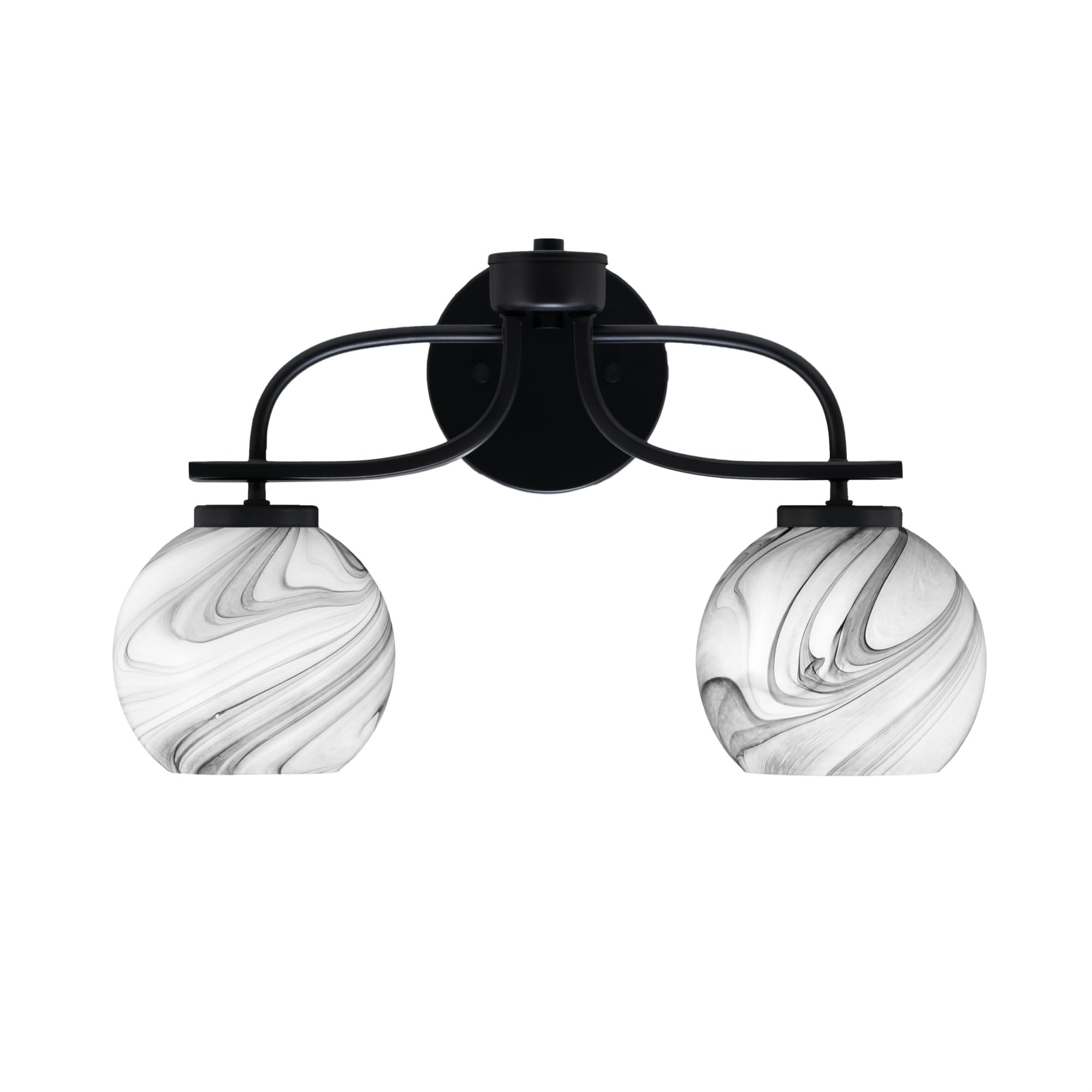 Cavella 2 Light Bath Bar In Matte Black Finish With 5.75" Onyx Swirl Glass