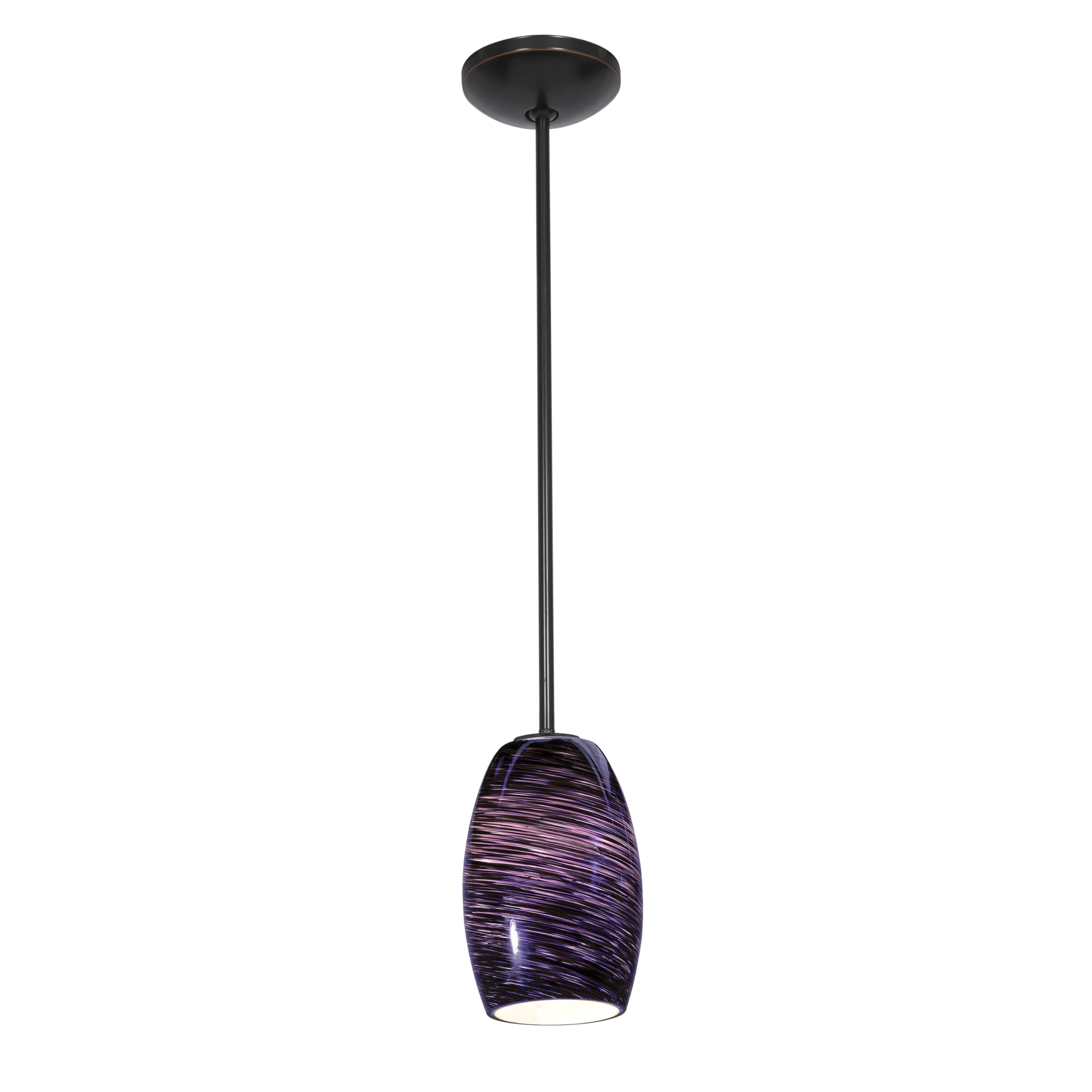 Chianti Glass Pendant - 1-Light Pendant - Rods - Oil Rubbed Bronze Finish - Purple Swirl Glass Shade