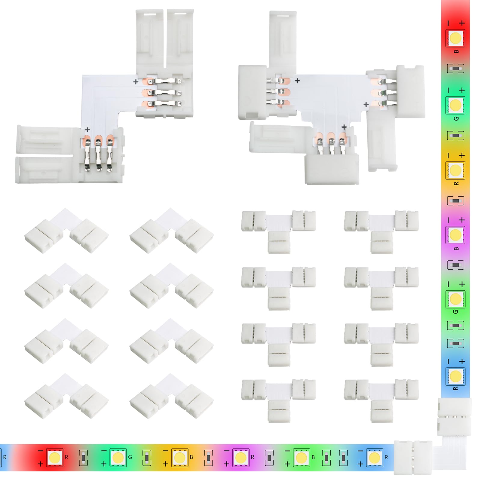 56Pcs 3-Pin 10Mm Led Strip Lights Connectors Kit - Solderless, Extendable Terminal Adapters For Ws2811 & Ws2812 & Sk6812 Rgb Led